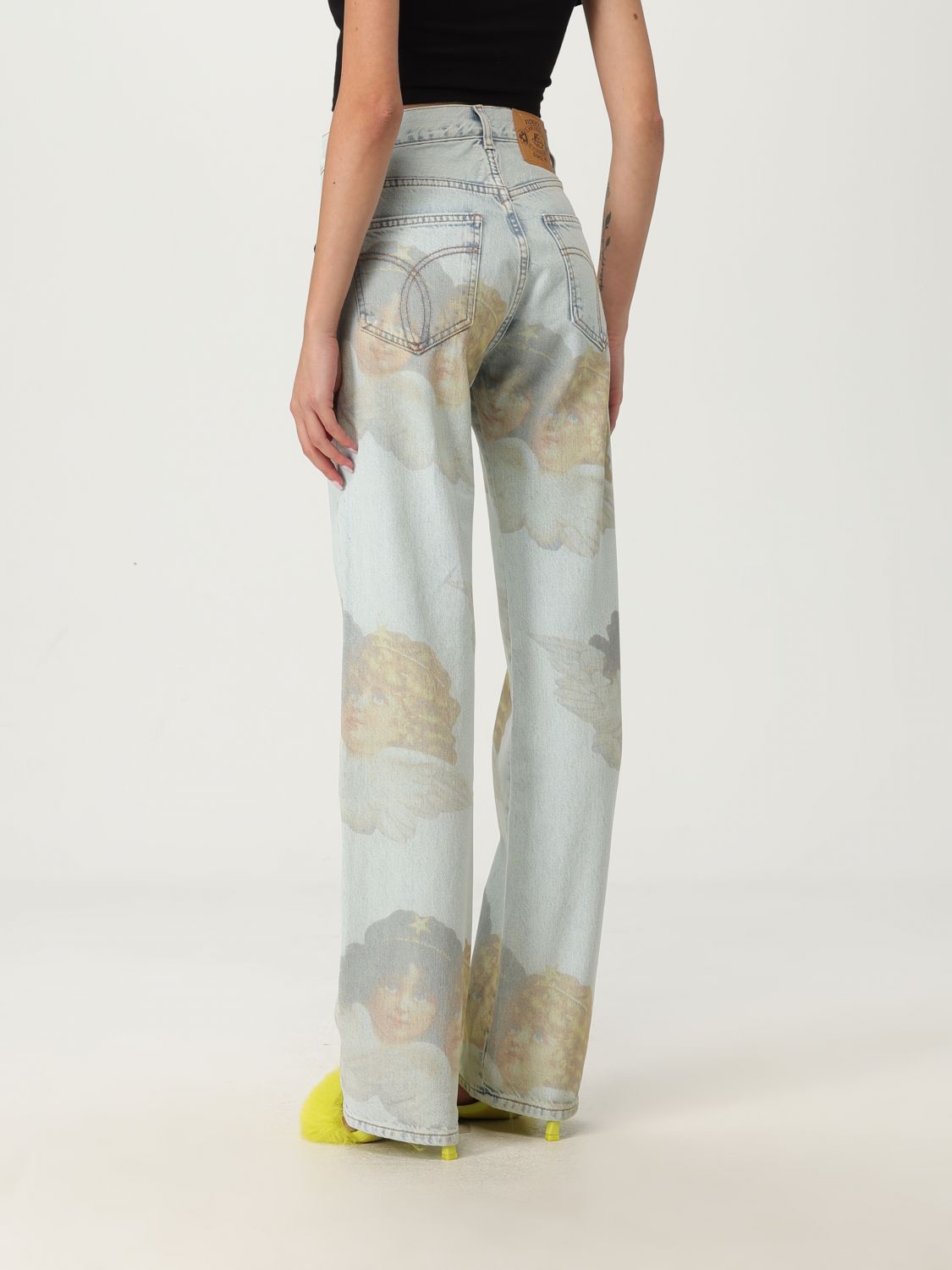 Angel-print mid-rise straight jeans - Blue