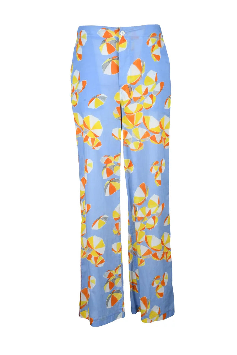 High Waist Trousers - Azul/Yellow