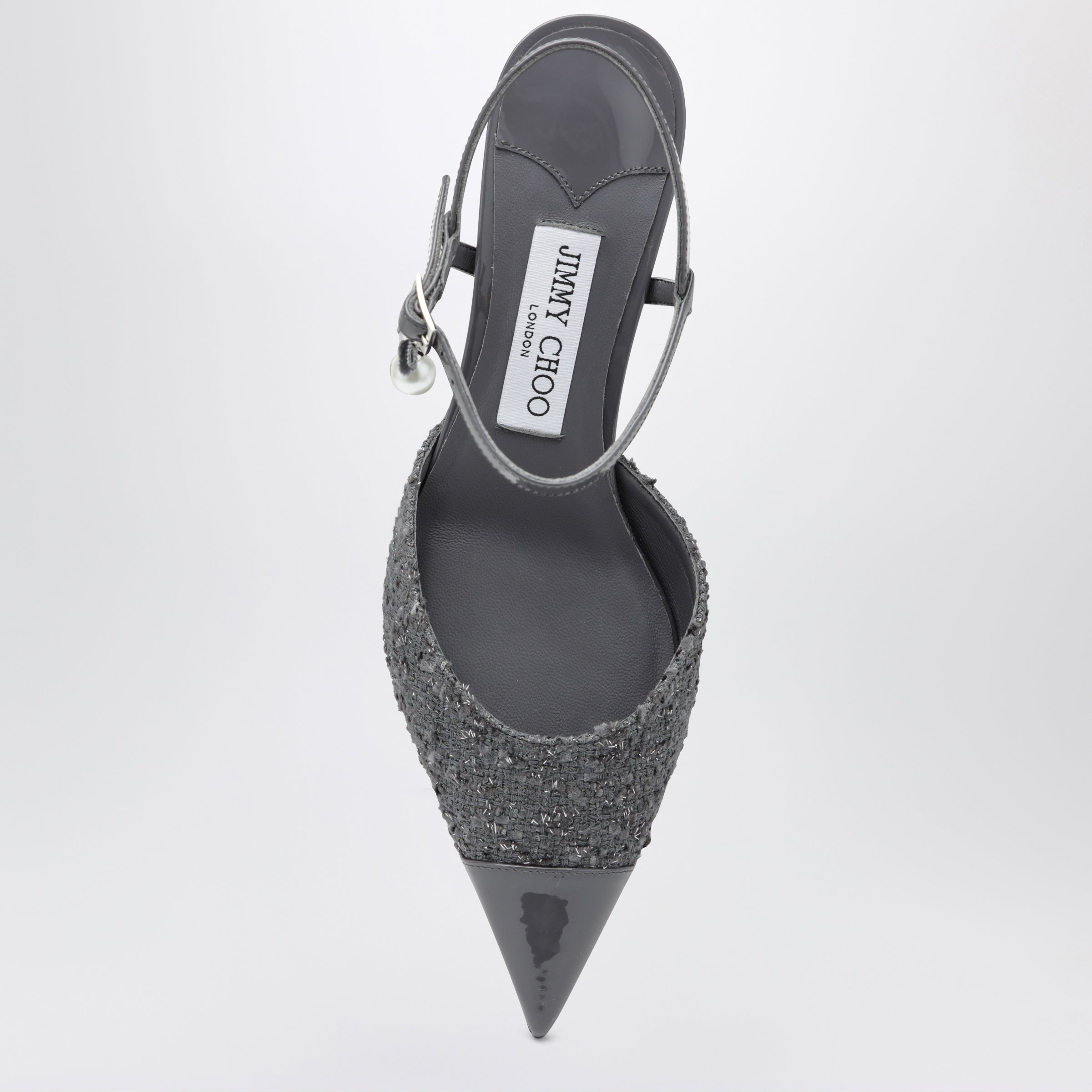 Aren graphite leather and fabric slingbacks