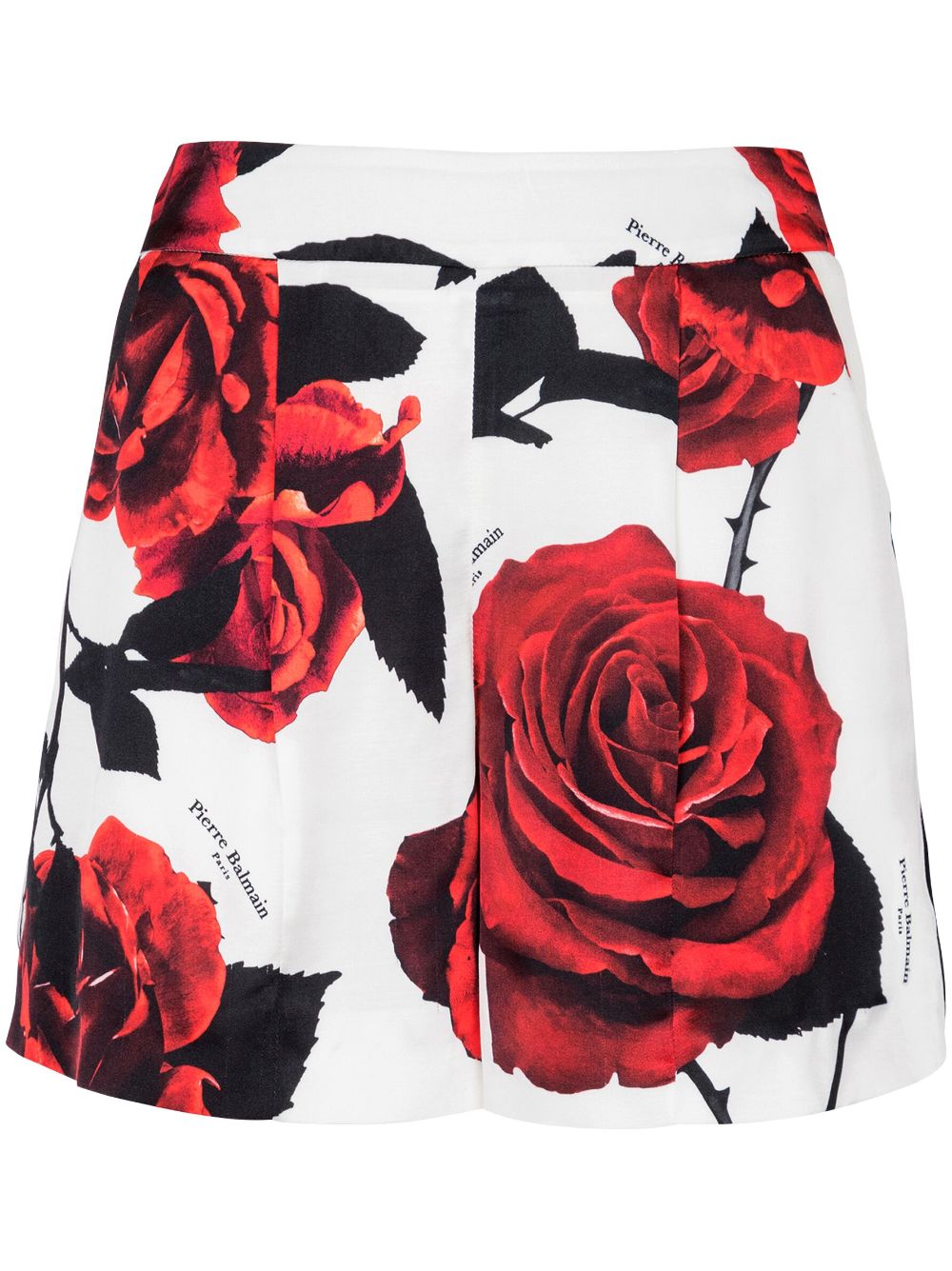 Rose-print satin shorts - White