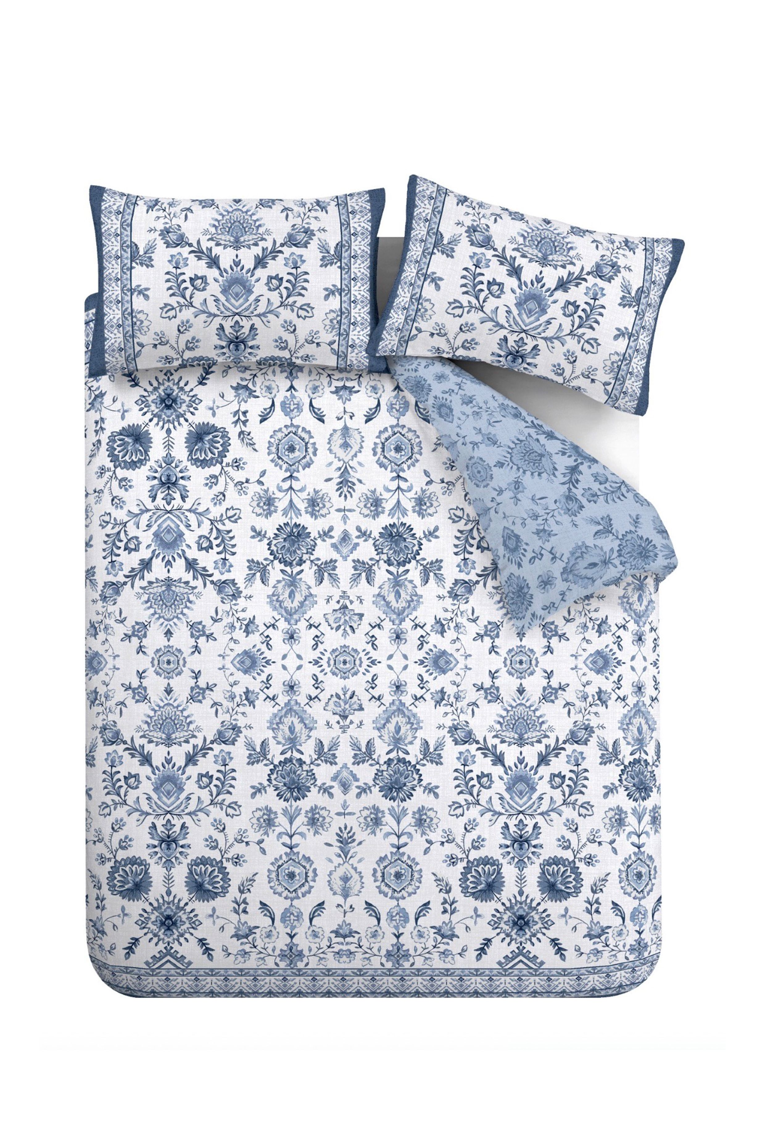 Catherine Lansfield Unisex 'Zoukara Floral' Reversible Duvet Cover Set in Blue | : Double