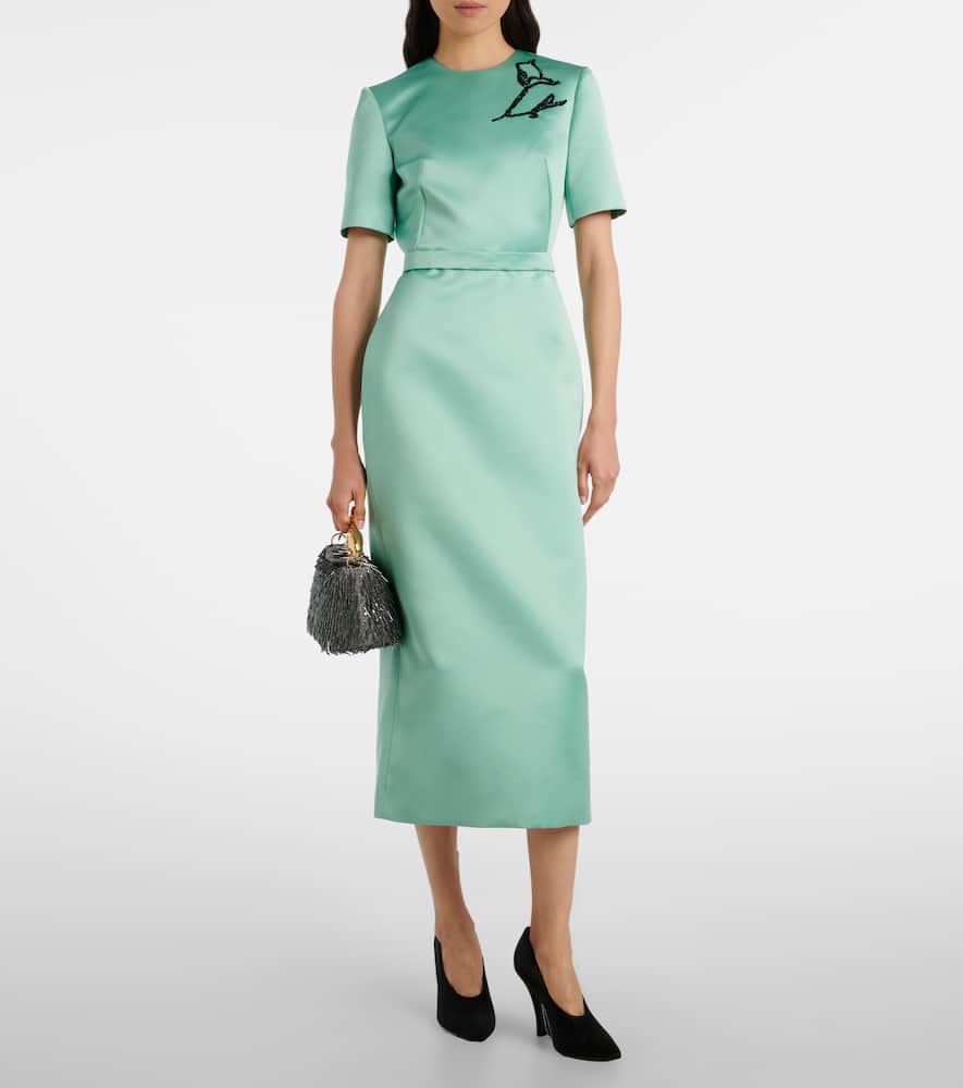 Floral belted duchesse satin midi dress