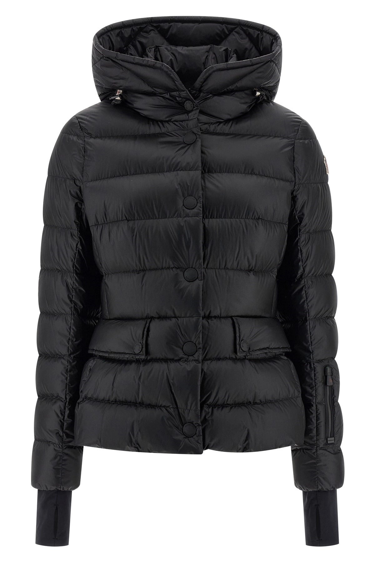 Hooded Down Jacket with Zip and Button Closure