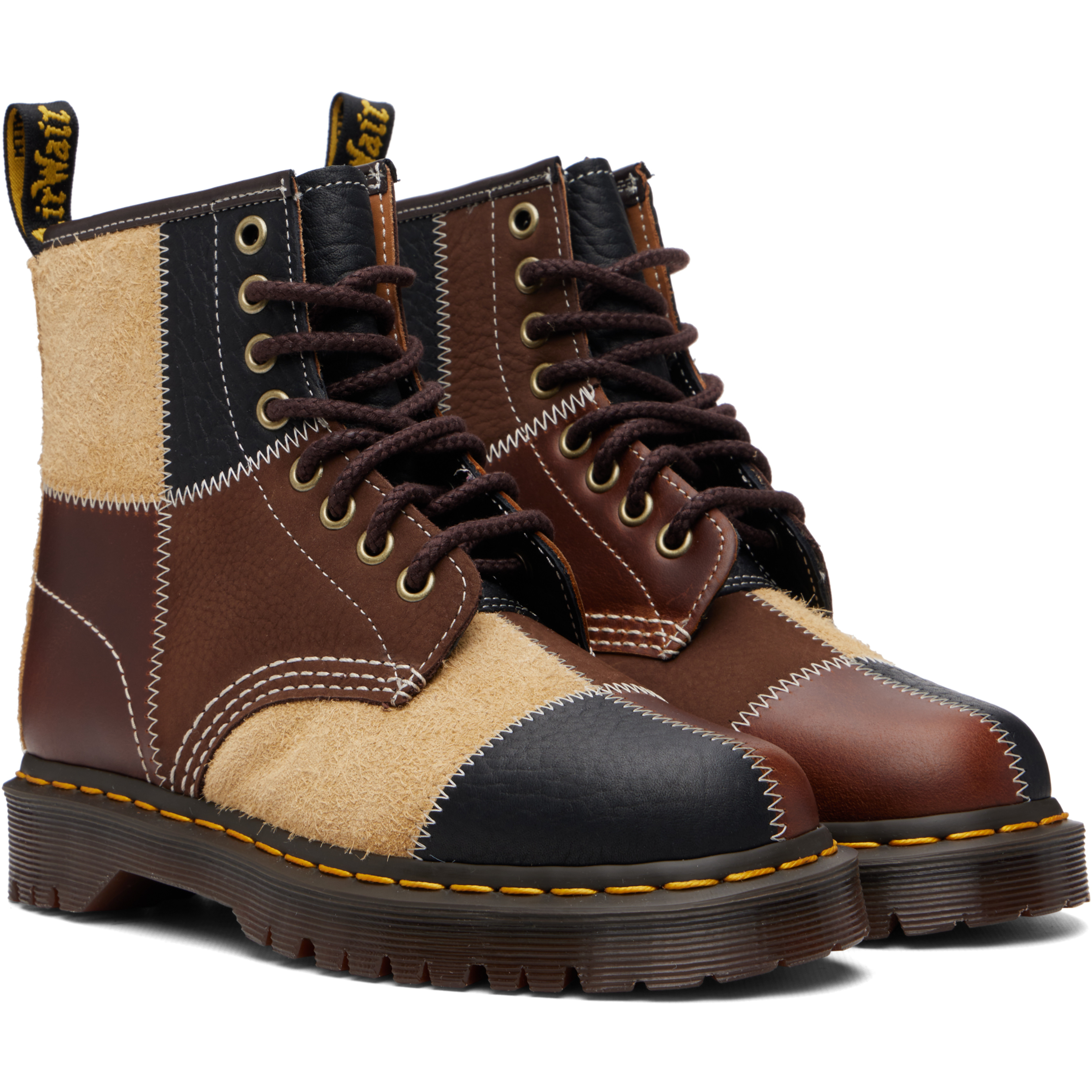 Brown & Beige 1460 Patchwork 8 Eye Lace Up Boots