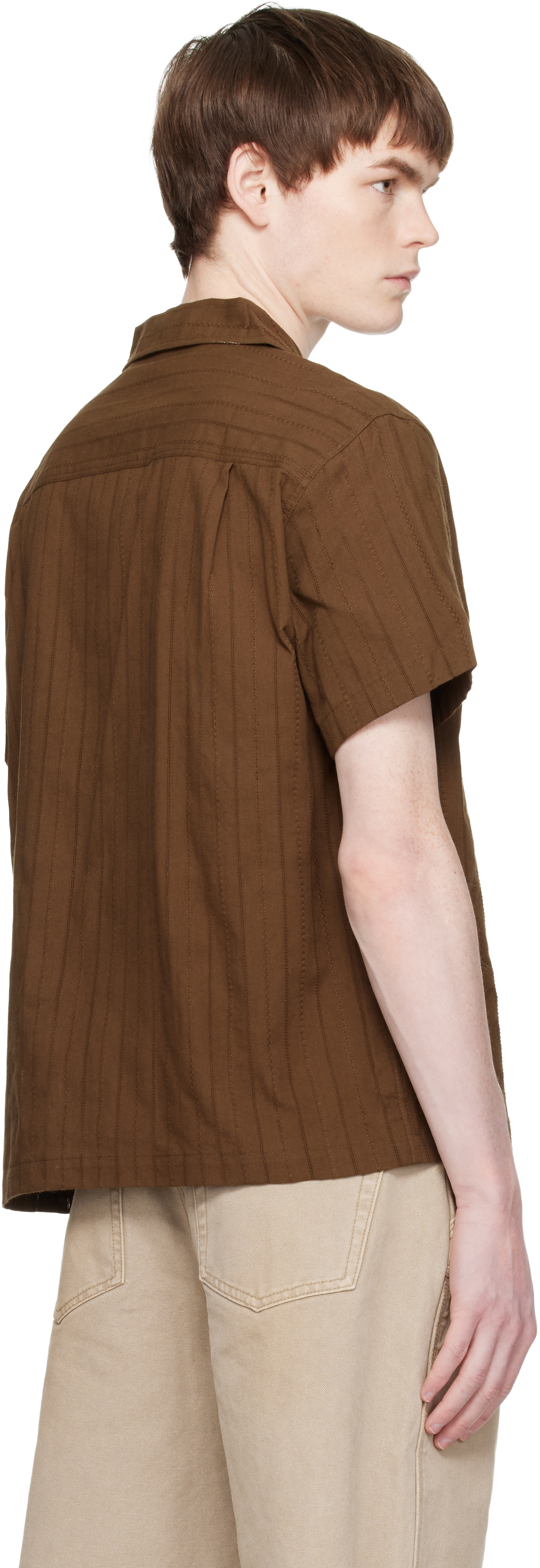 Brown Guayabera Tape Half Shirt