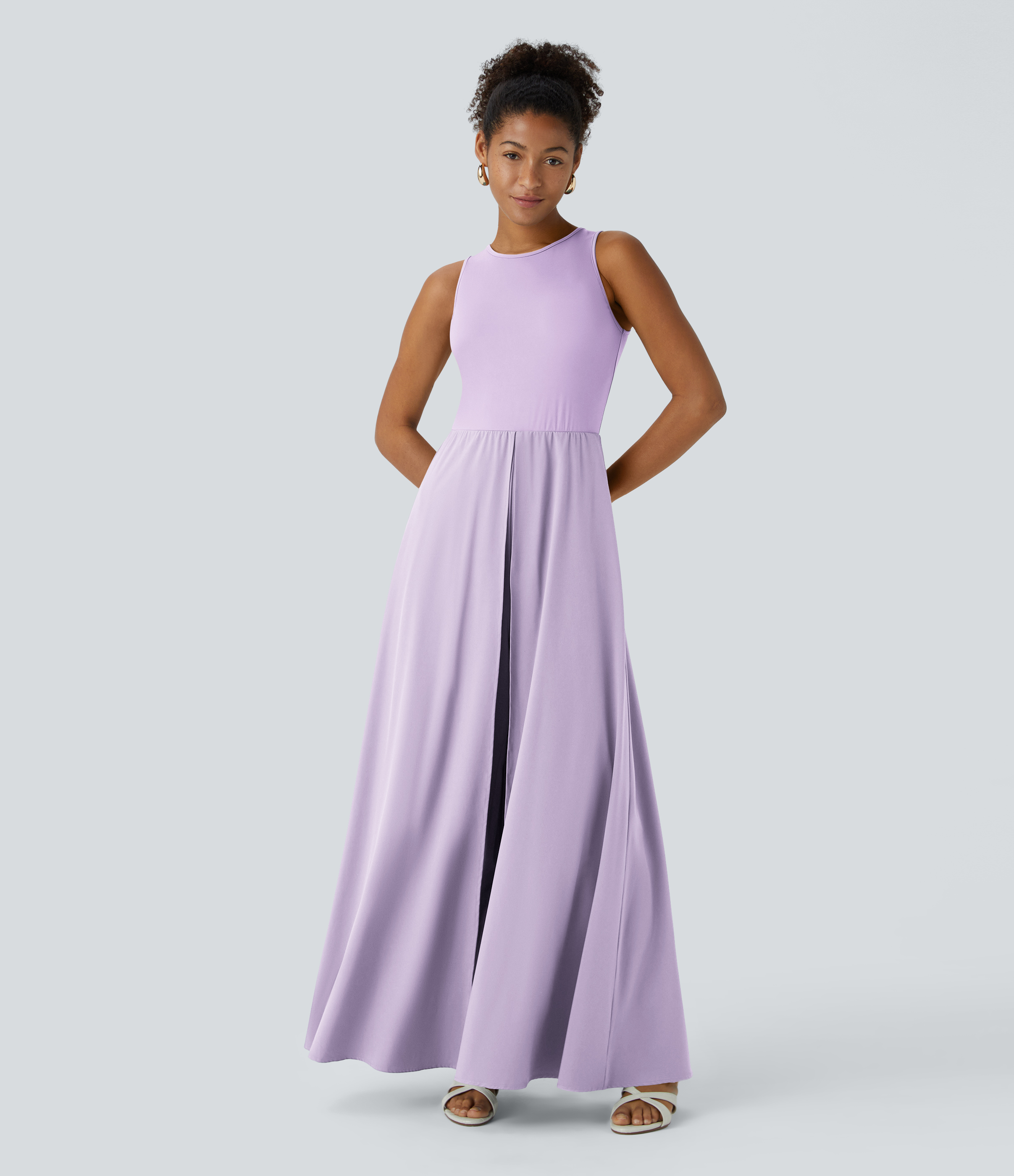 Breezeful™ Zipper Sleeveless Pocket Contrast Quick Dry Jumpsuit  - Leisurely Lavender