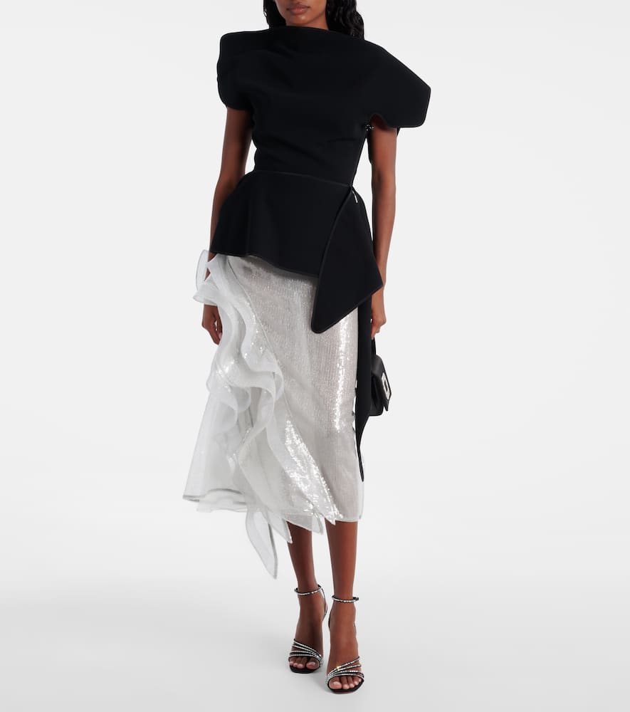 Hymn ruffled sequined midi skirt