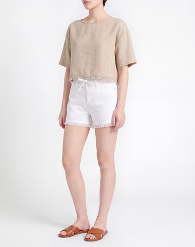 Woman Shorts & Bermuda Shorts White Size M Linen