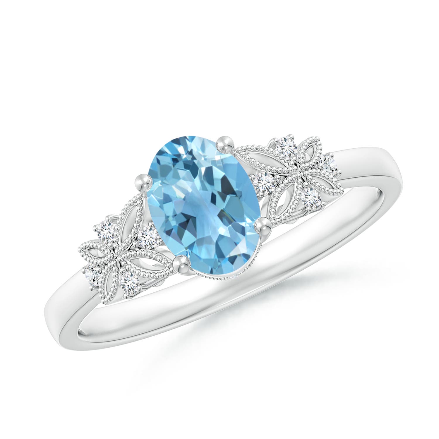 Angara 0.95 Carat Vintage Style Oval Swiss Blue Topaz Ring with Diamonds in Platinum