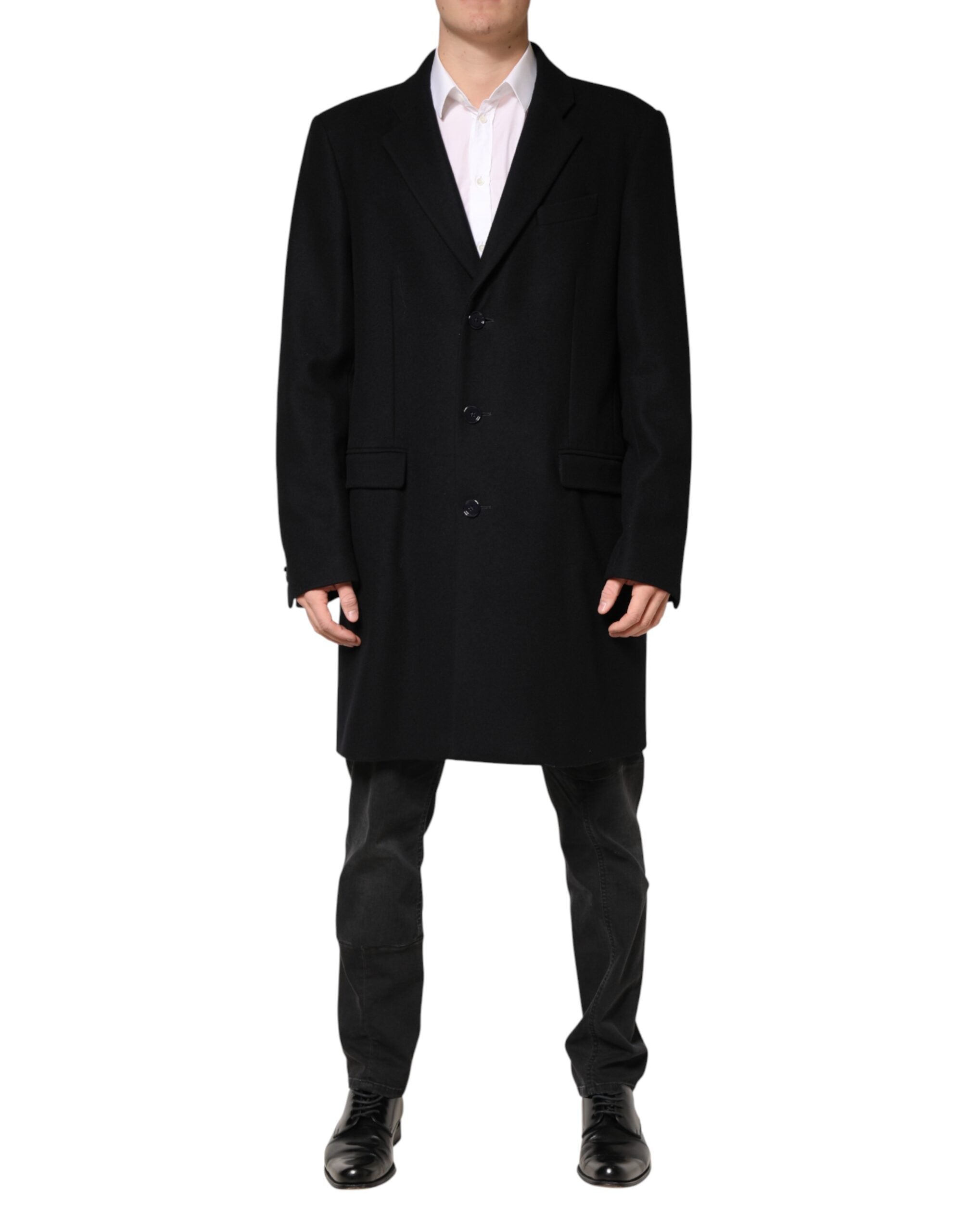 Wool Single-Breasted Coat — Black