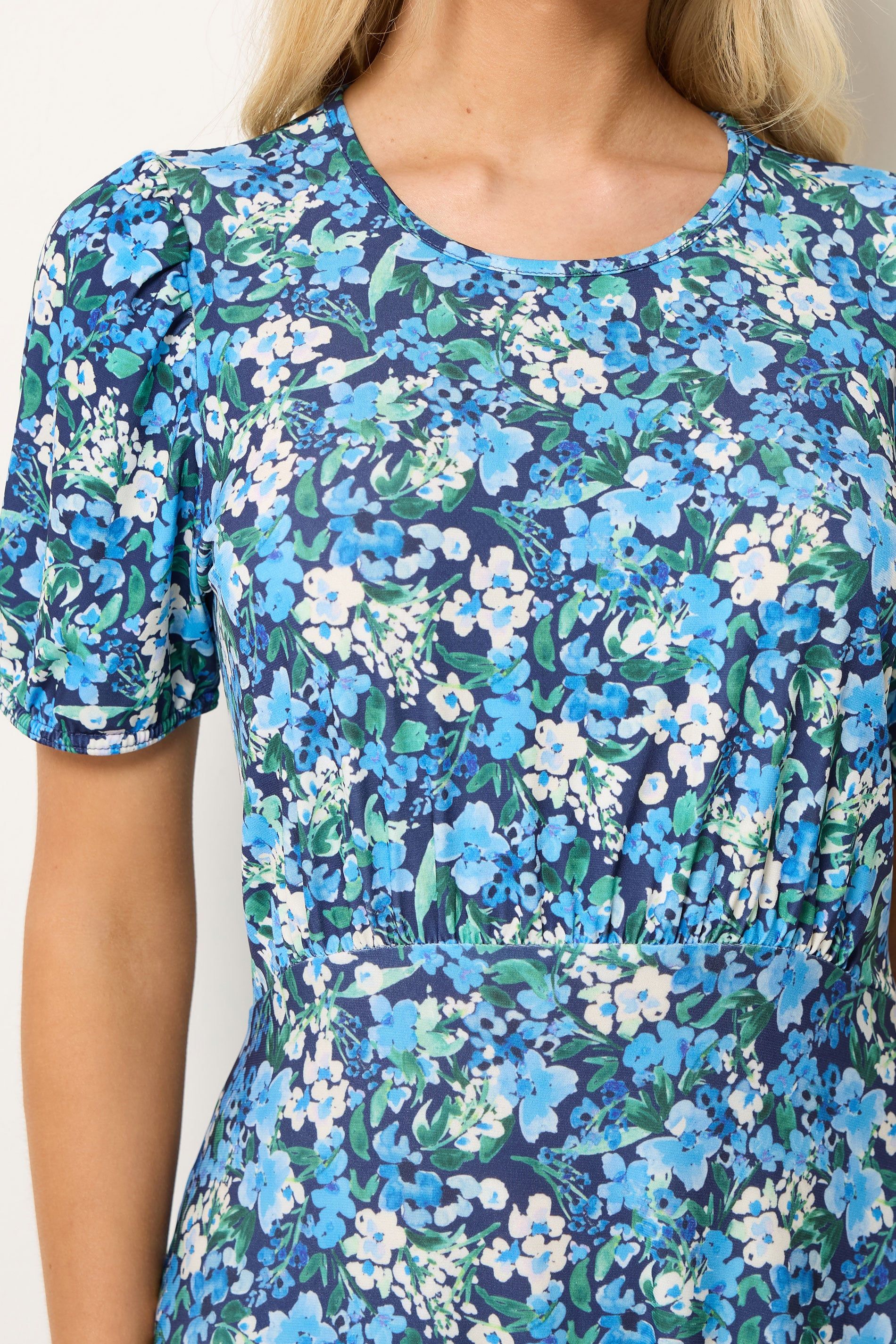 M&Co Women's Floral Short Sleeve Midi Dress in Blue