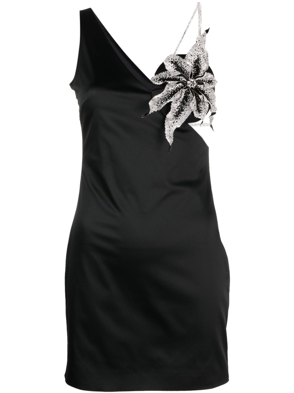 Orchid asymmetric-shoulder minidress - Black