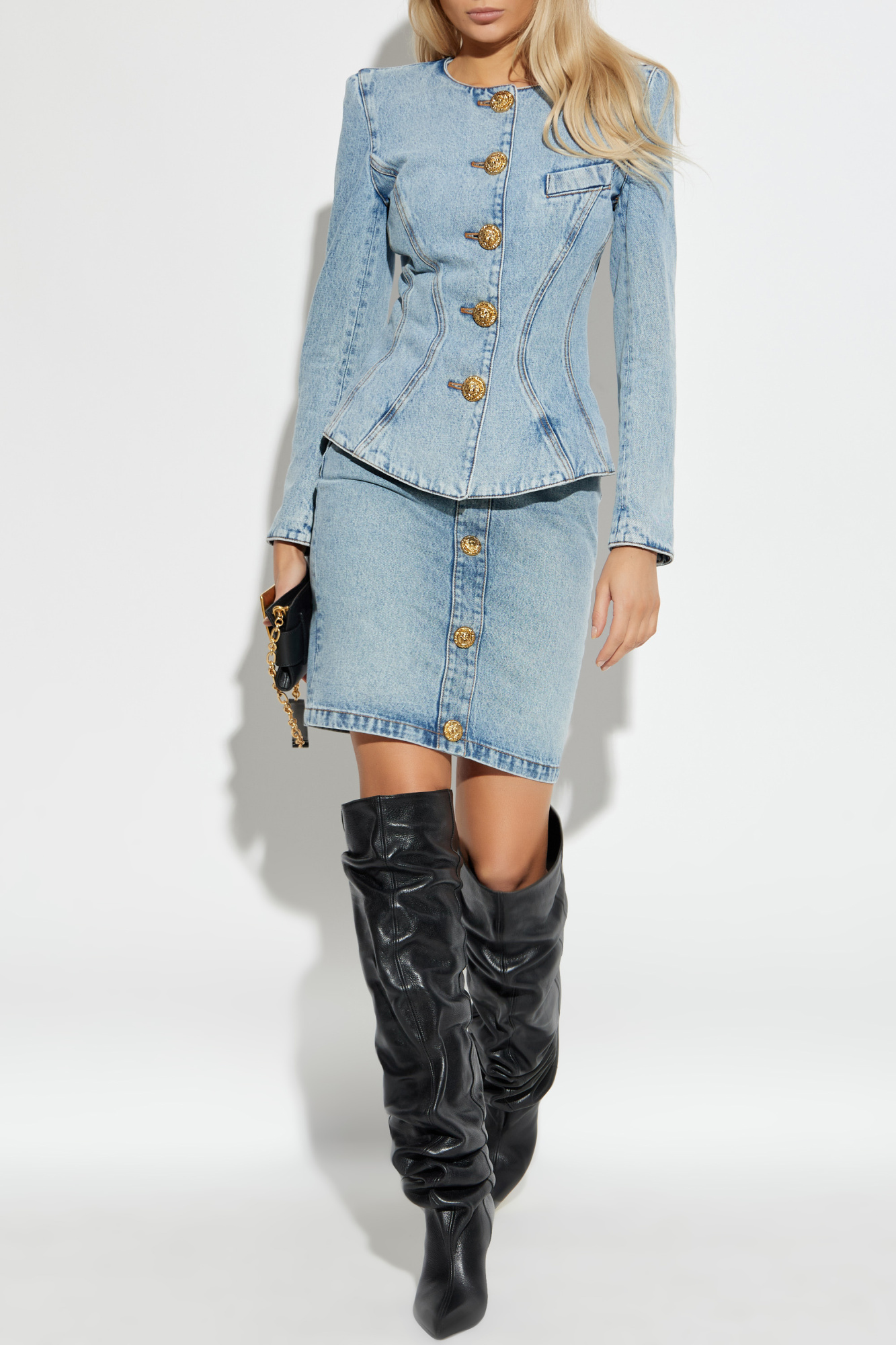 Denim Skirt With Decorative Buttons, Women's, Blue