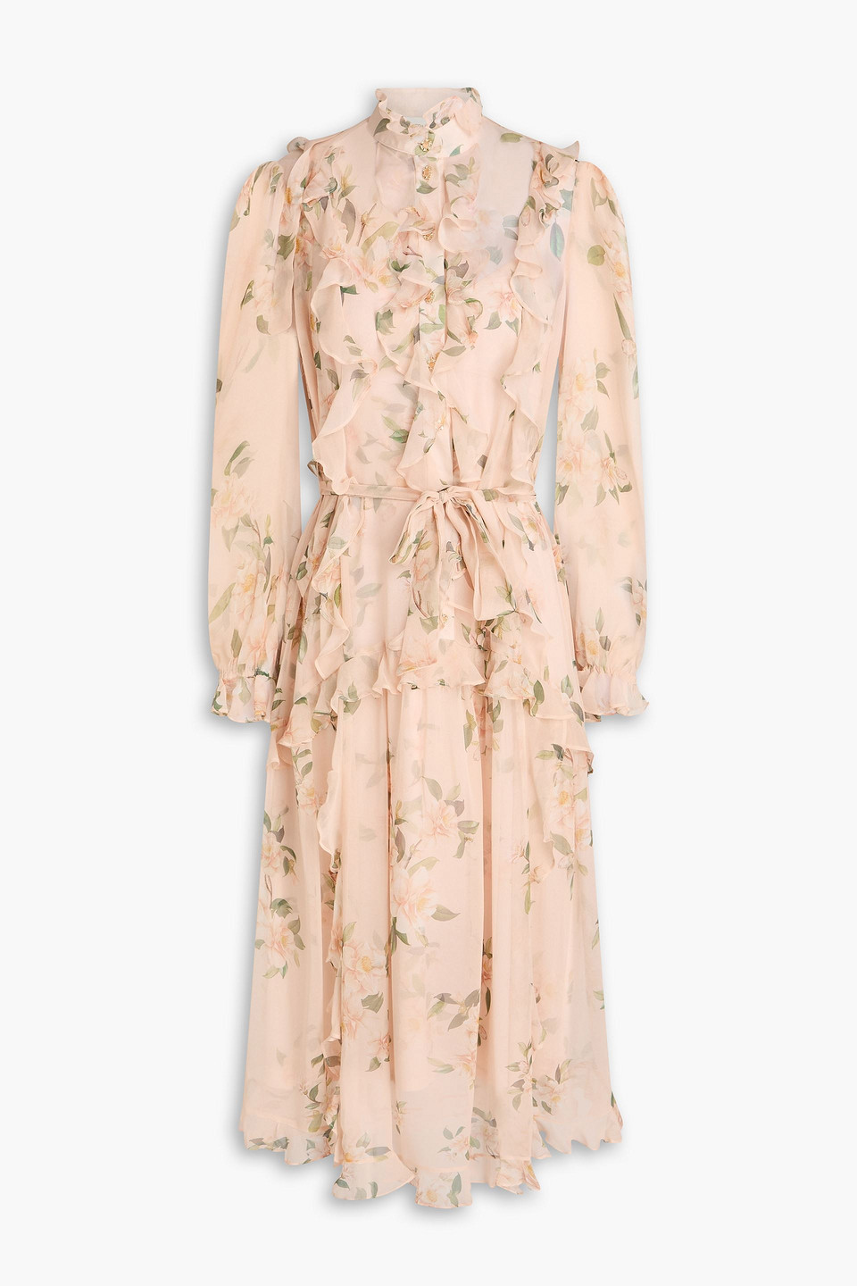 Pussy-bow ruffled floral-print silk-georgette midi dress - Pink - 00