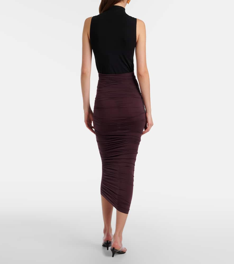 Draped sheer high-rise midi skirt