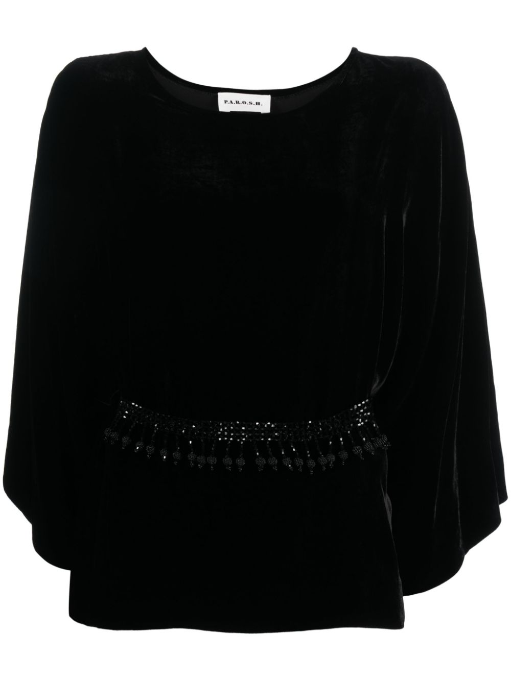 Belted round-neck blouse - Black