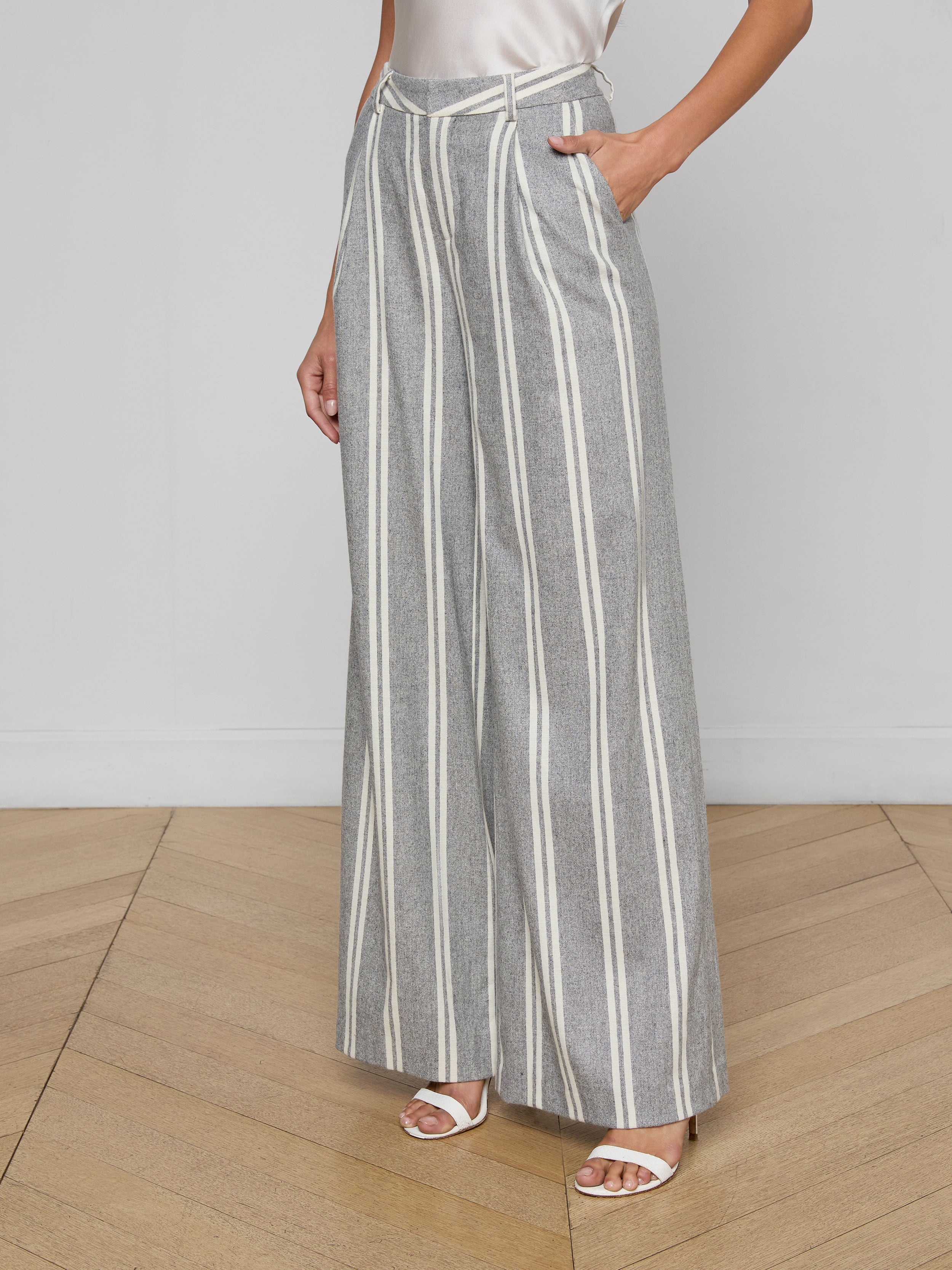 Allanah Pinstriped Trouser In Grey/ivory Stripe
