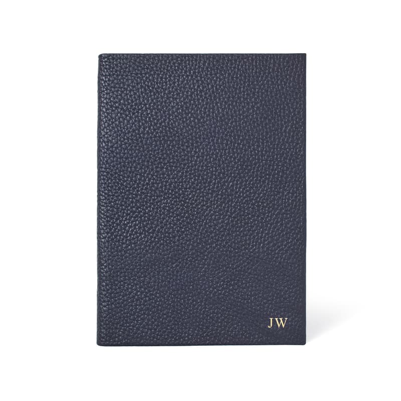 A5 Leather Bound Notebook in Navy Pebble