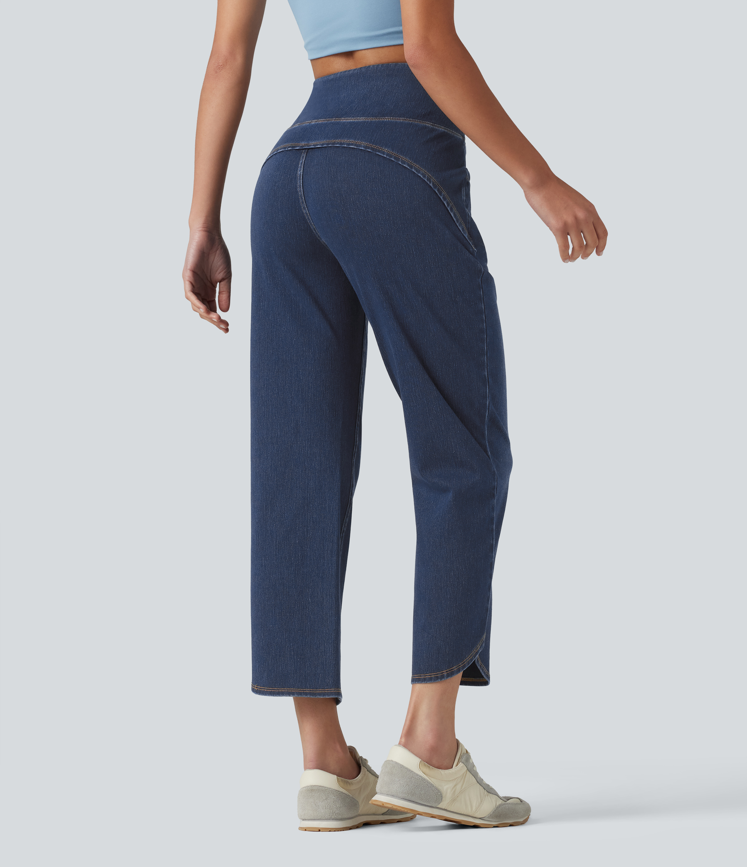 Flex™ High Waisted Tummy Control Curved Hem Skinny Casual 7/8 Jeans with Pockets  - Pageant Blue Denim