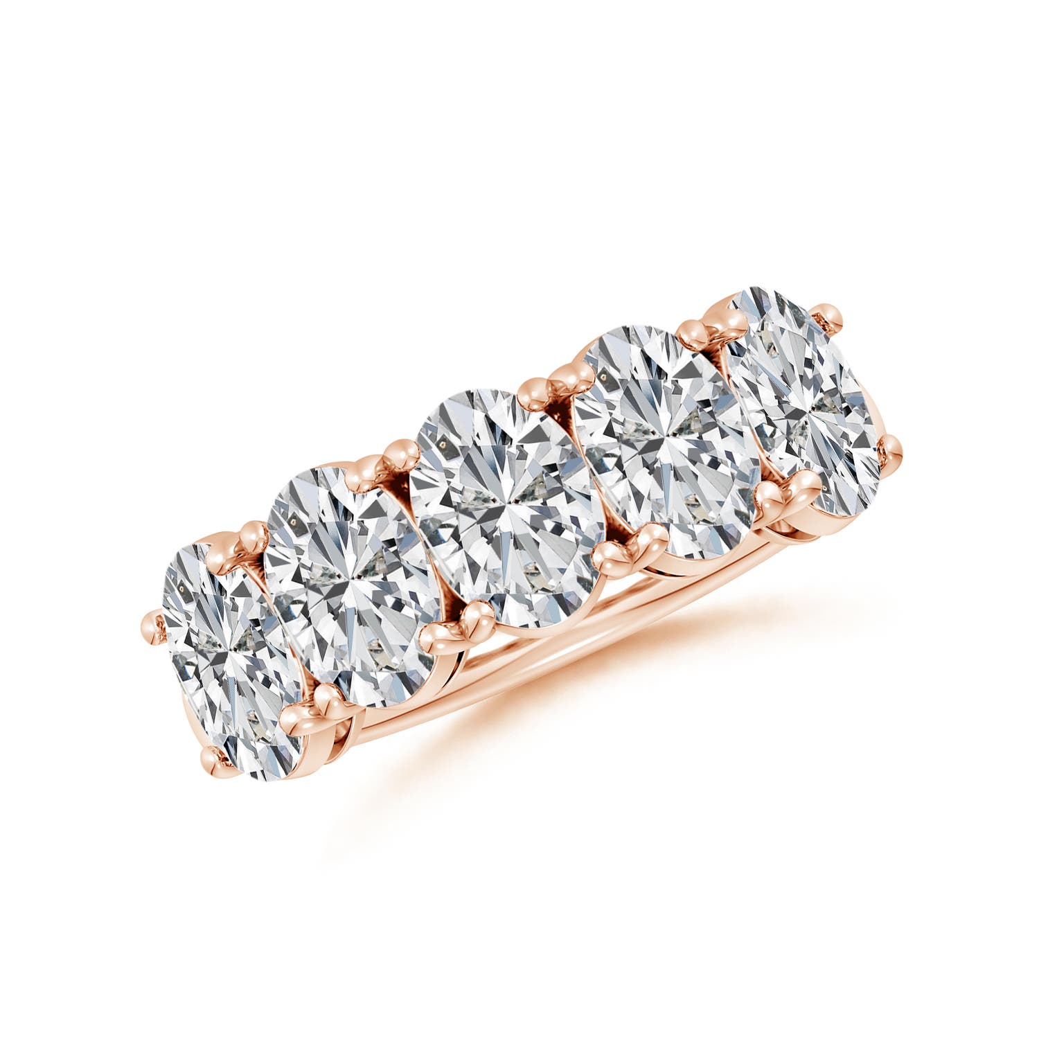 Angara 3.8 Carats Oval Diamond Five Stone Classic Anniversary Ring in 14K Rose Gold