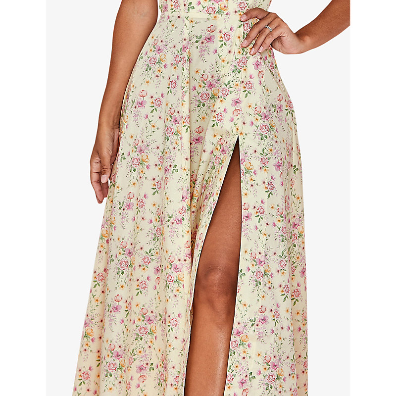 Womens Lemon Floral Tallulah Puffed-sleeve Cotton-blend Midi Dress