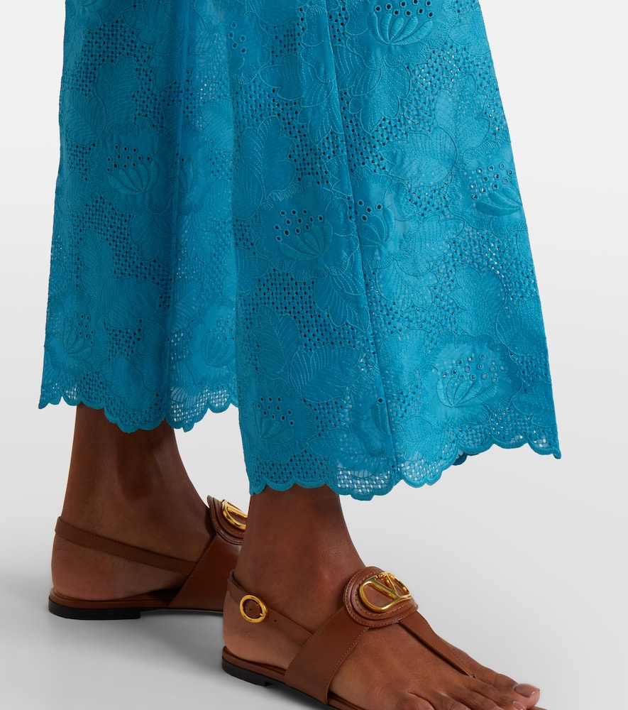 Broderie anglaise scalloped cotton straight pants