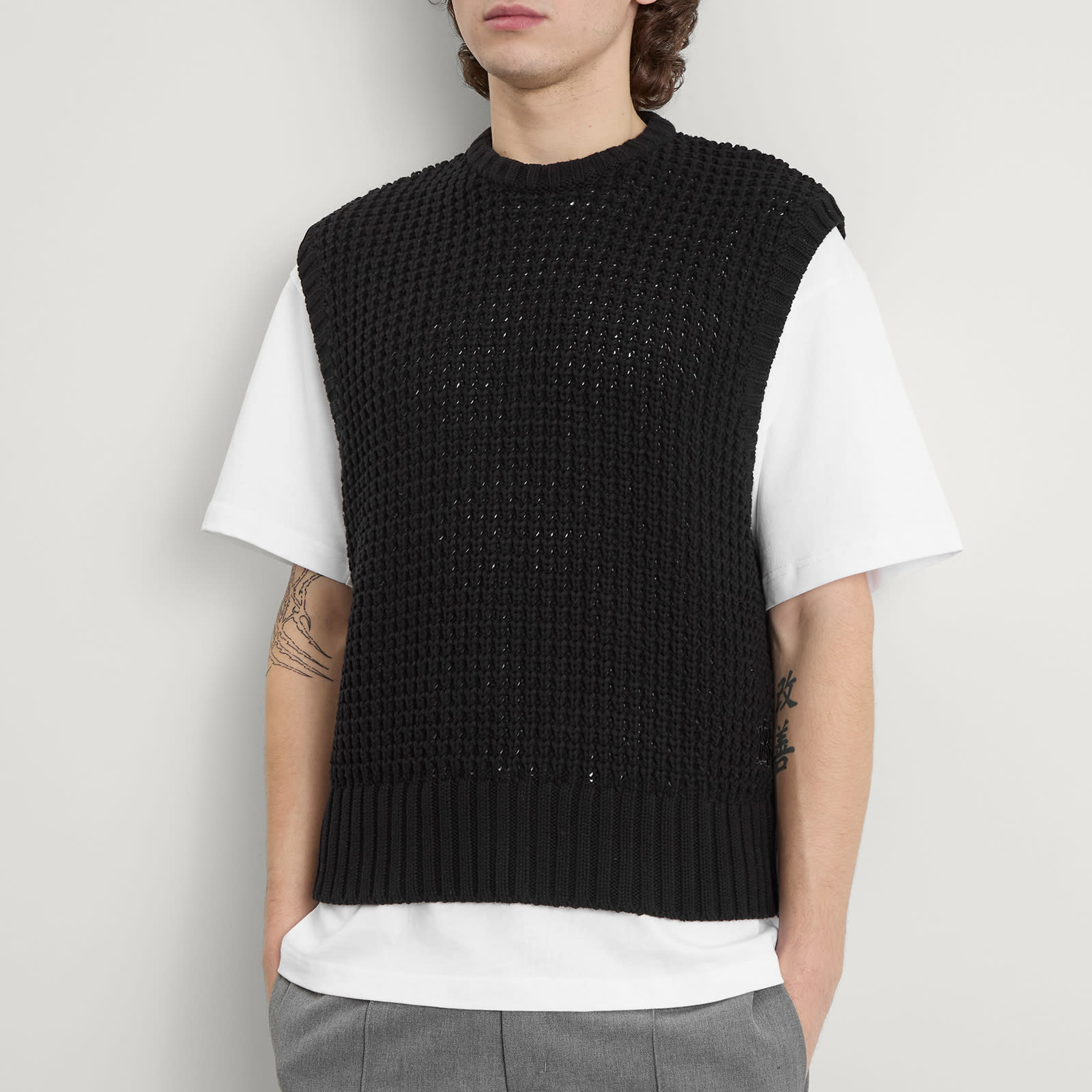 Men's Moss Stitch Knitted Vest Black