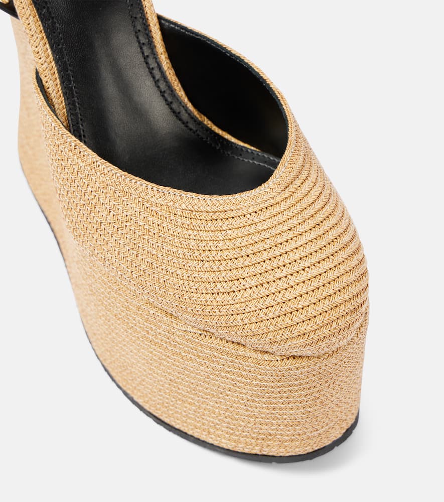 Alaïa LA leather-trimmed paper straw wedges