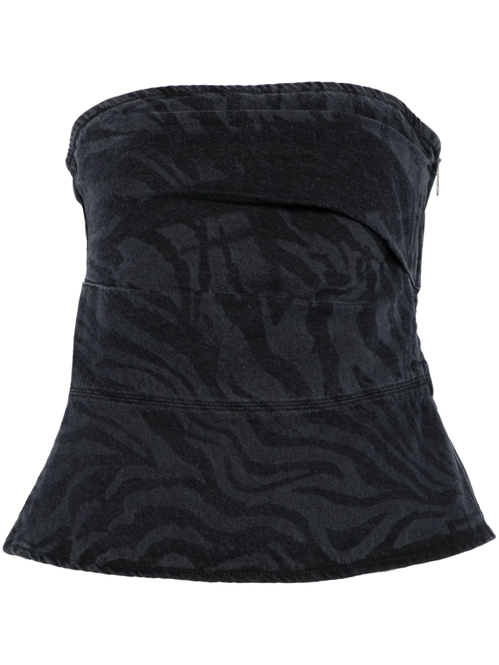 Zebra-print denim top - Black
