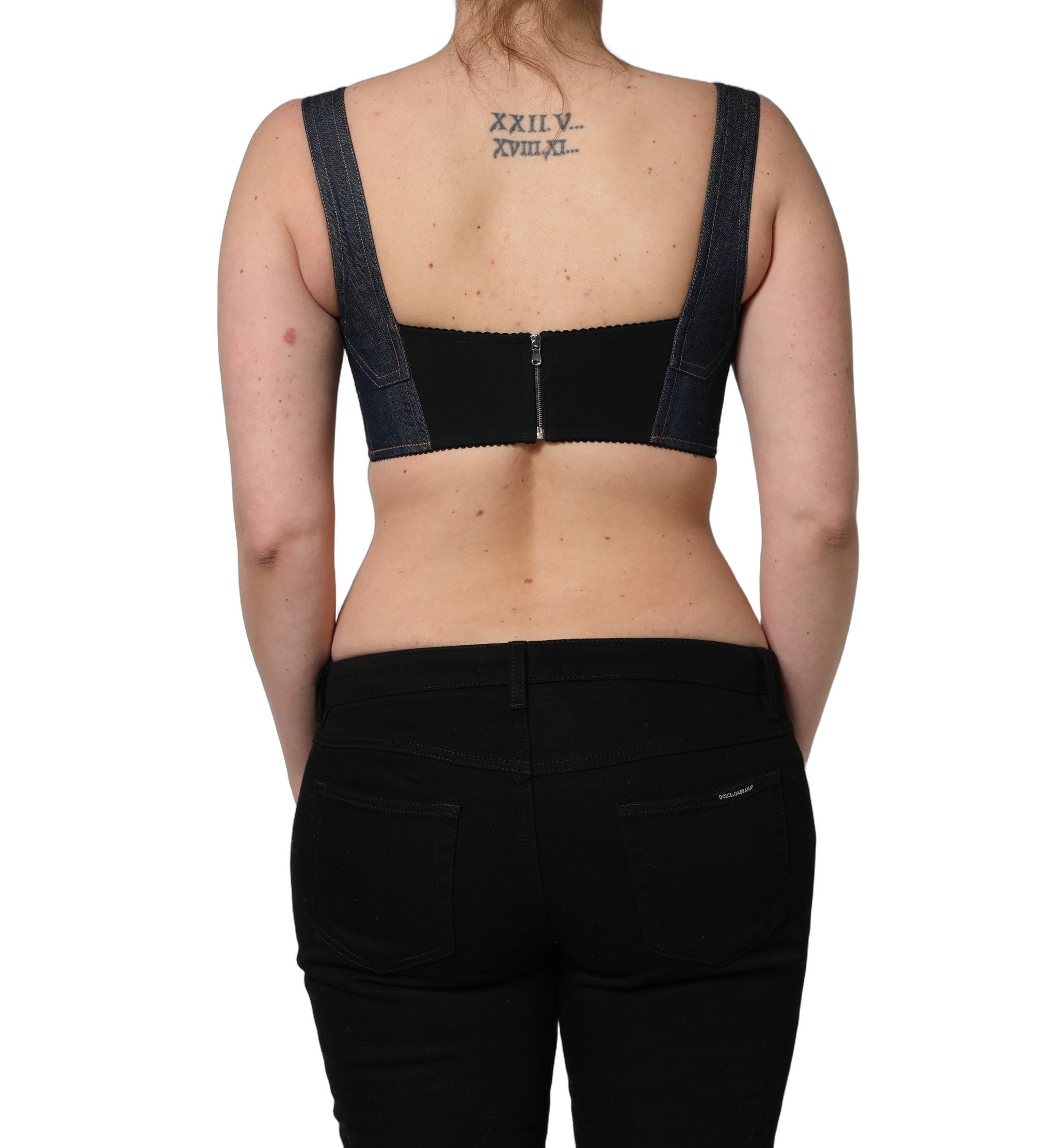 Denim Corset Bralette Crop Top — Black