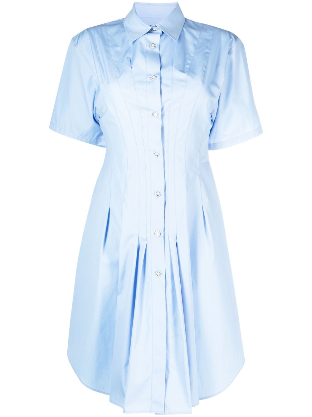 Pleat-detailing flared cotton shirtdress - Blue