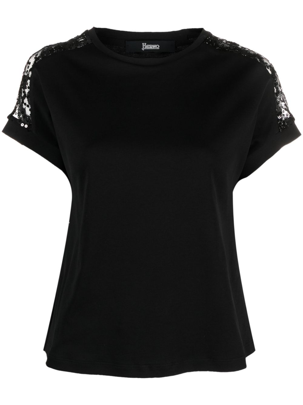 Lace-detailing cotton T-shirt - Black