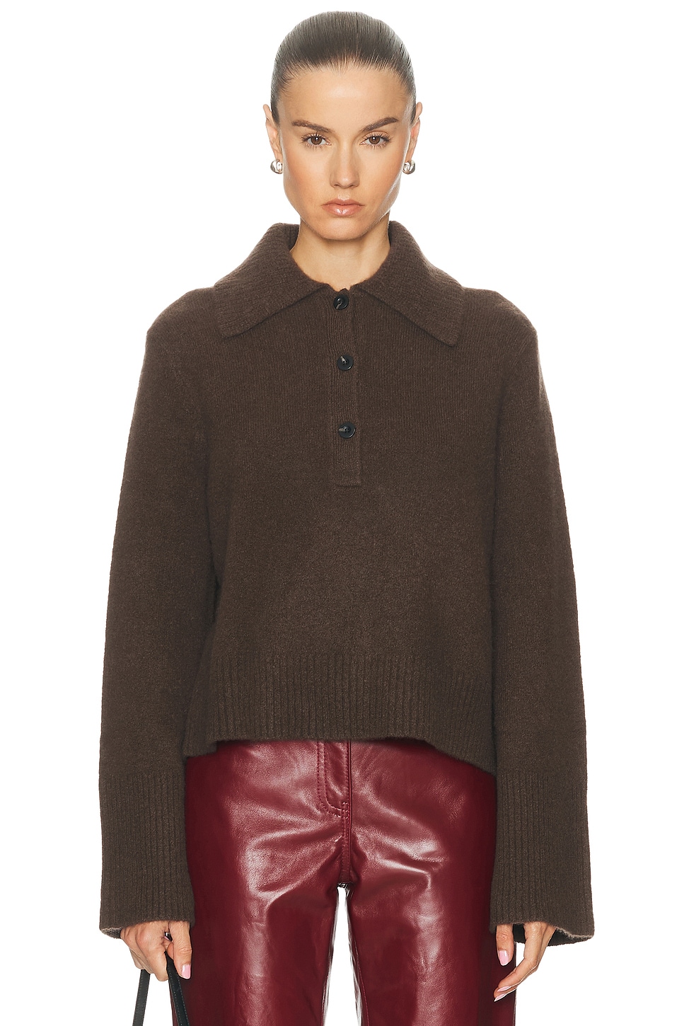 Jenni Kayne Cashmere Stevie Polo Sweater in Chocolate - Brown. XS also in L, M