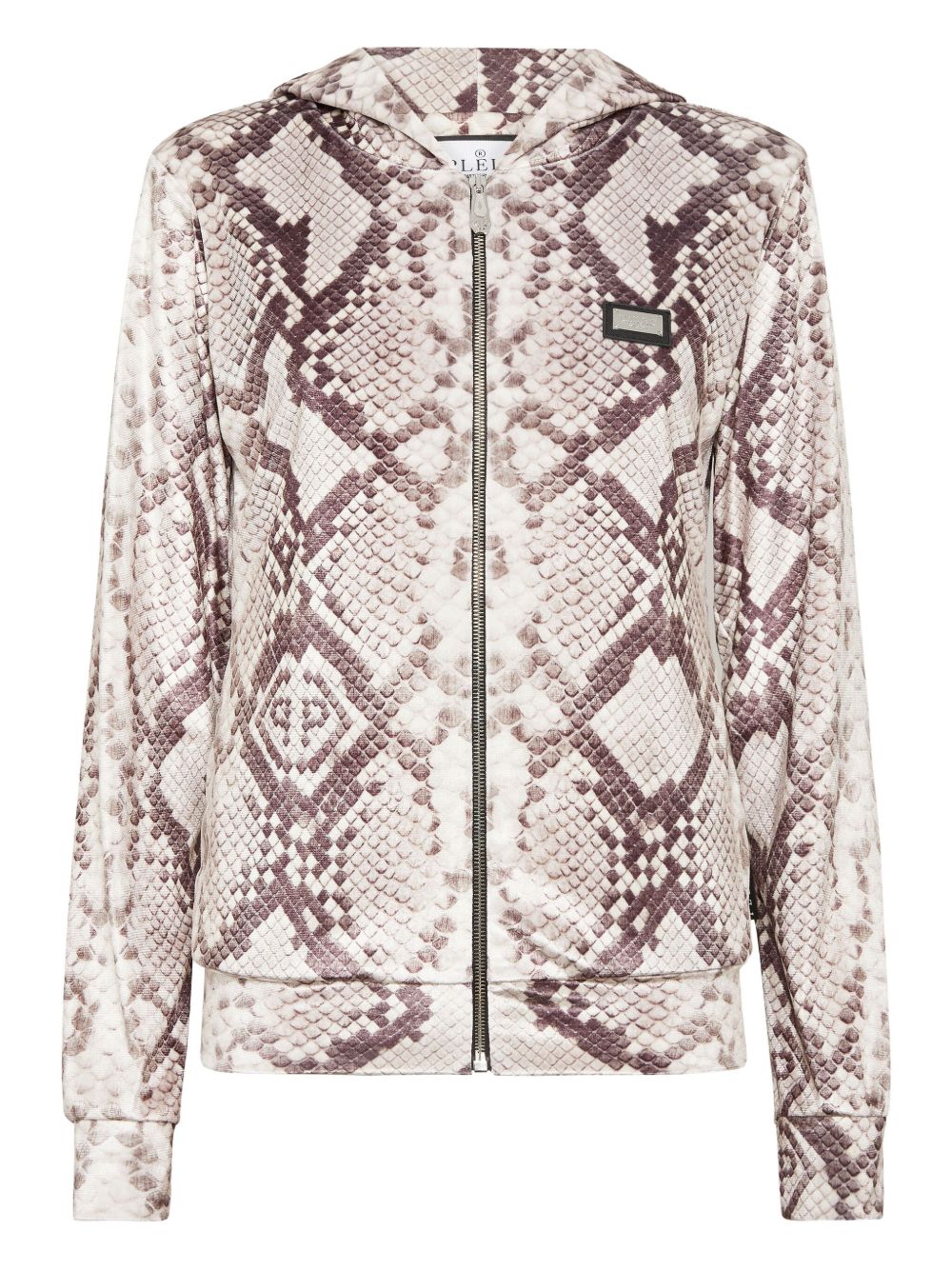 Python-print zip-up hoodie - Neutrals