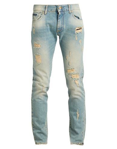Man Jeans Blue Size 36 Cotton, Leather
