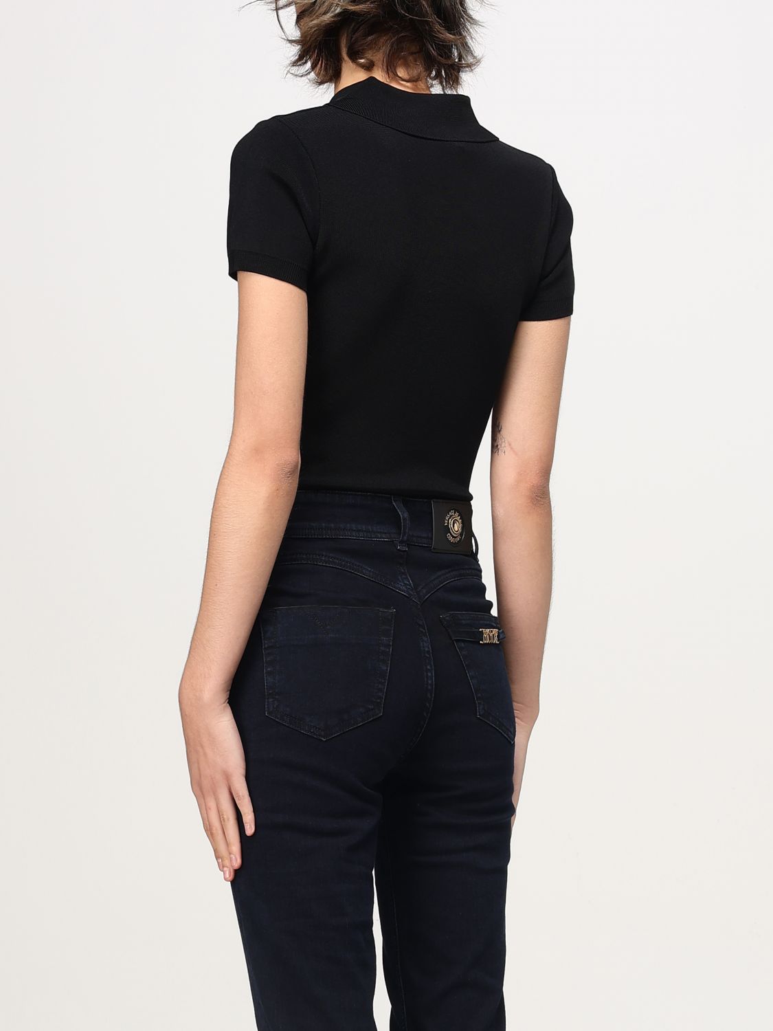 Polo-collar knitted bodysuit - Black