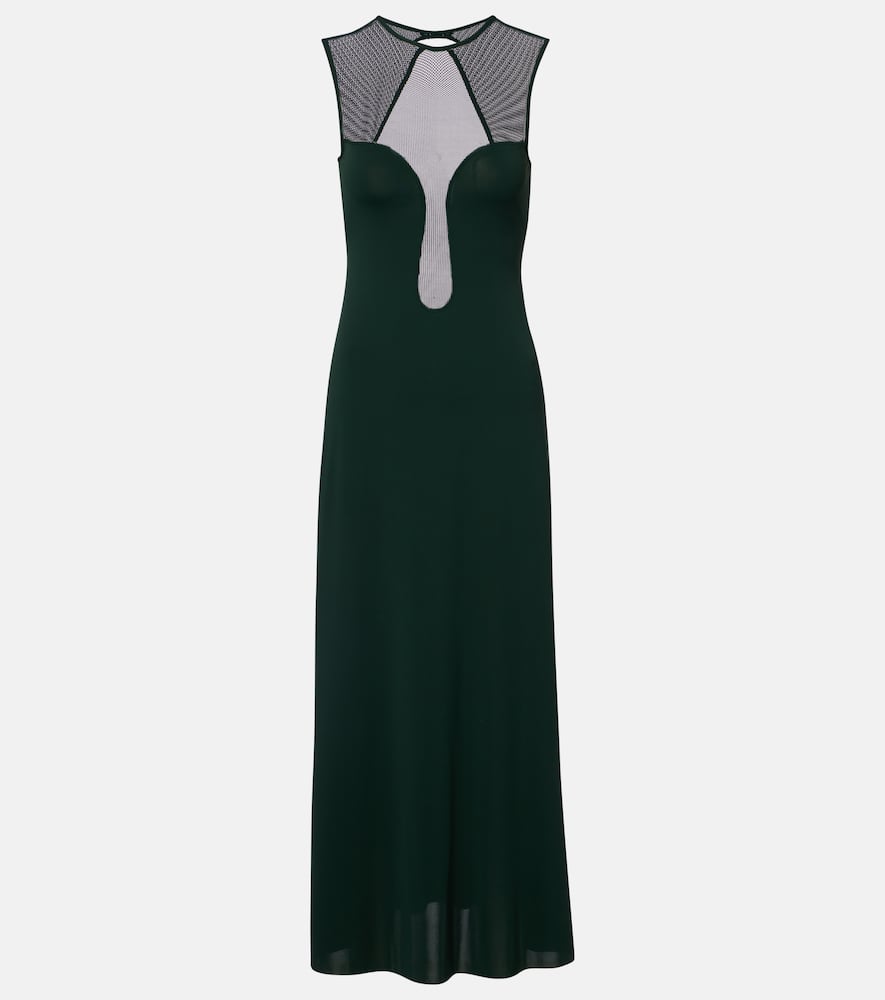 Scene mesh-trimmed jersey maxi dress