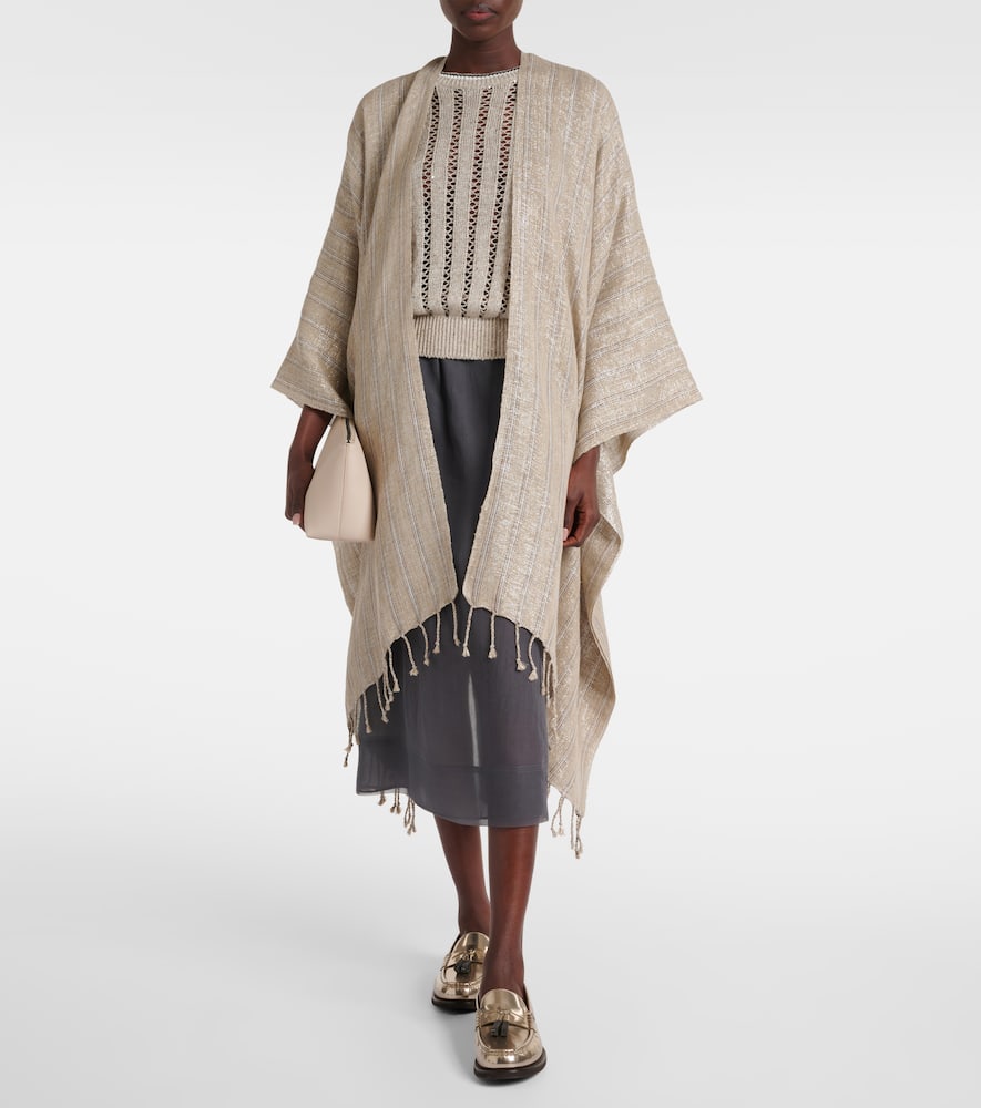 Linen-blend poncho