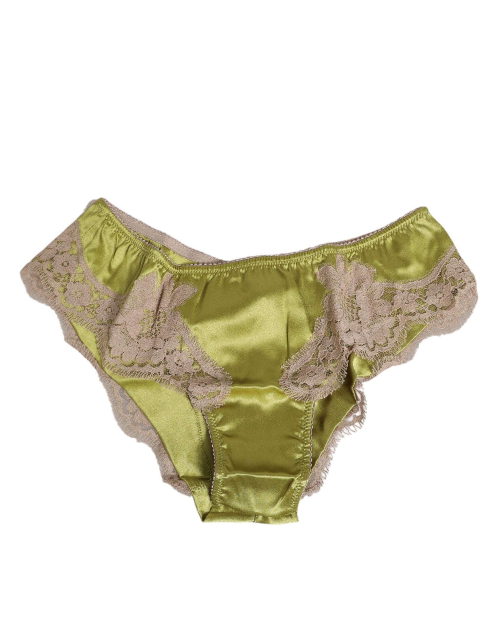 Silk Satin with Lace Trim Brief — Green