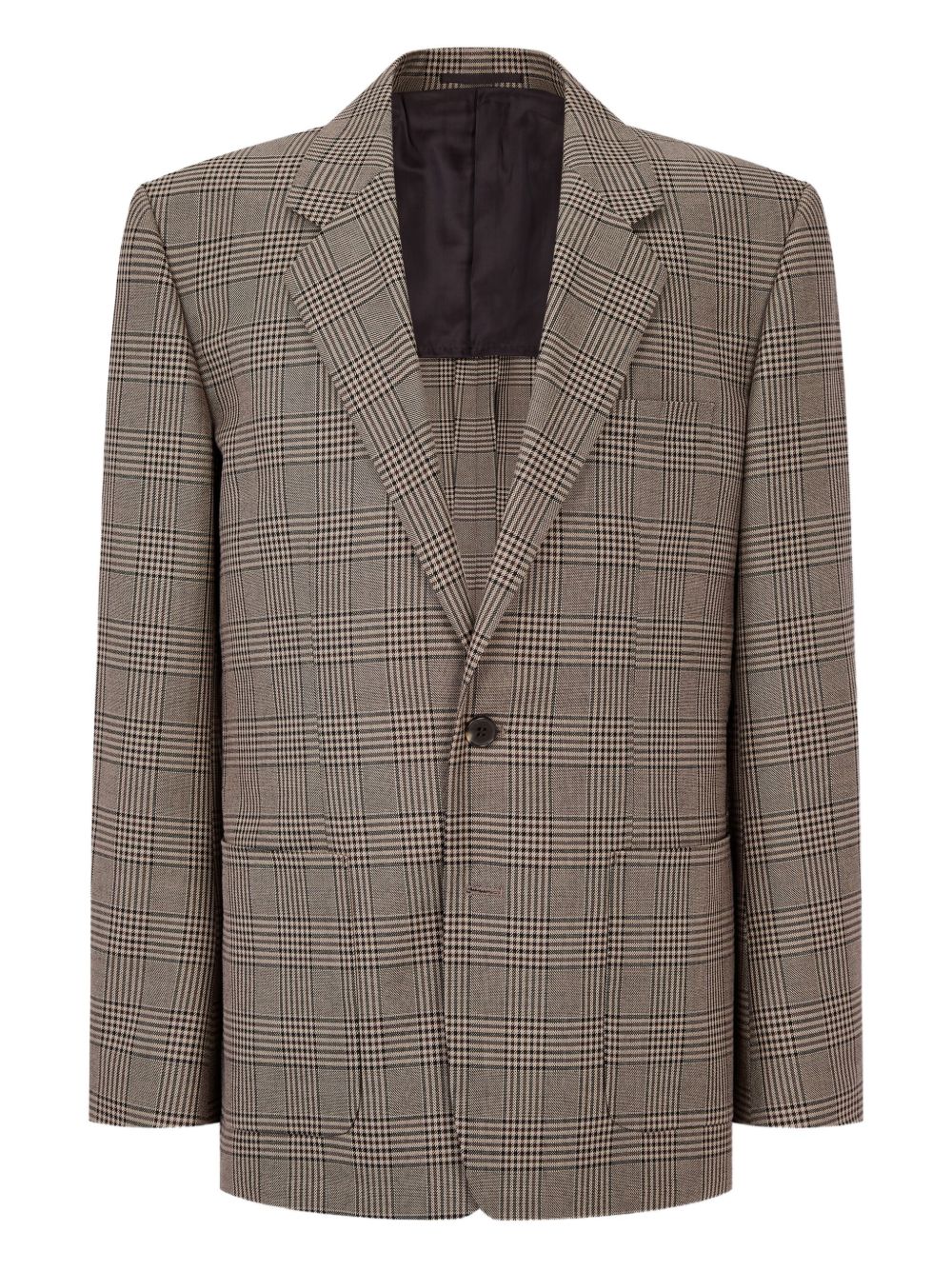 Checked single-button blazer - Brown