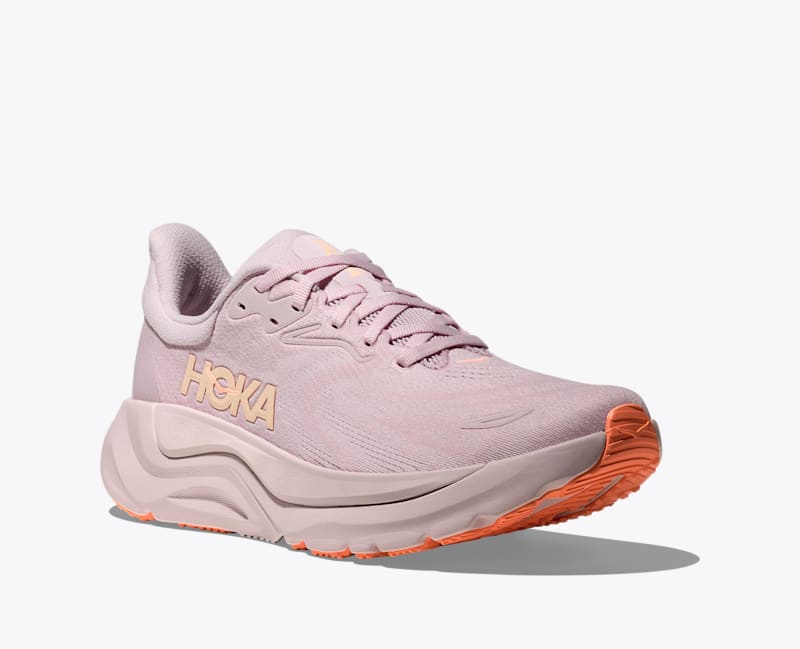 HOKA Women's Arahi 8 Shoes in Lilac Cream/Neon Cantaloupe