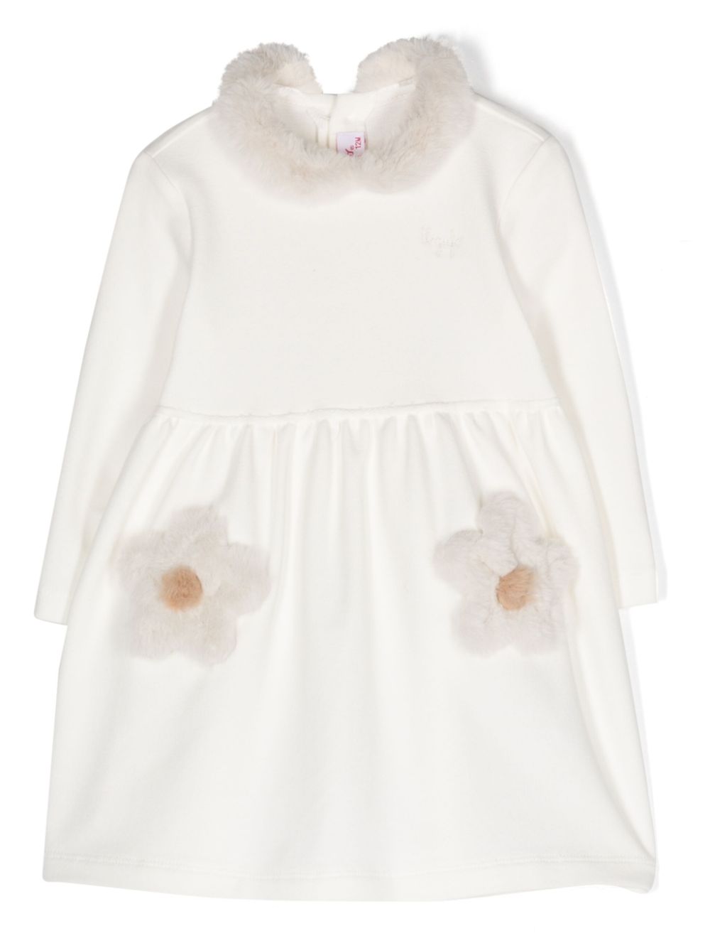 Faux-fur floral-patch dress - Pink