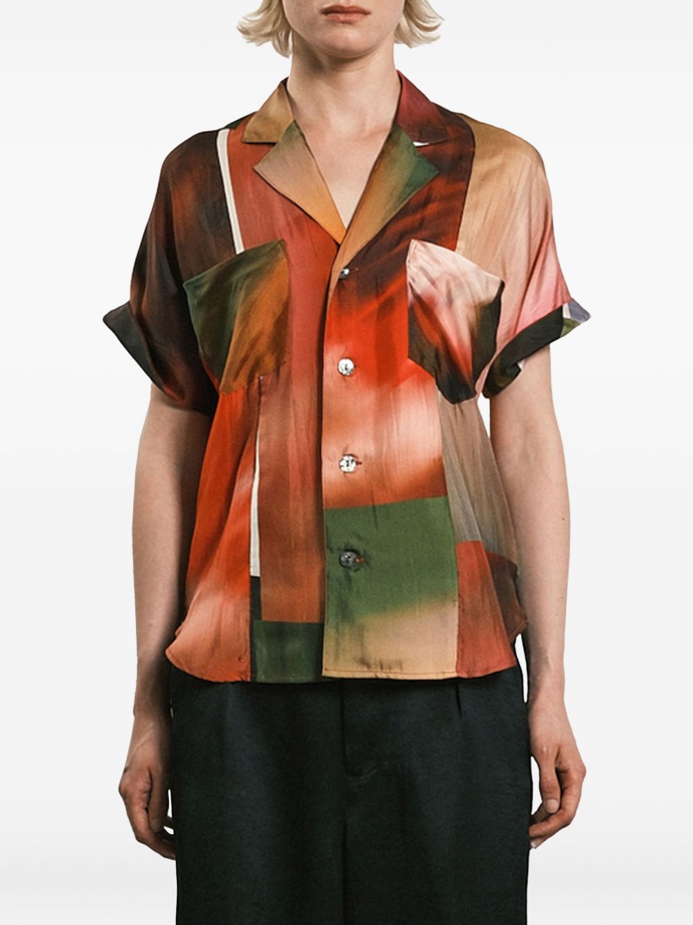 Abstract-print camp-collar shirt - Red