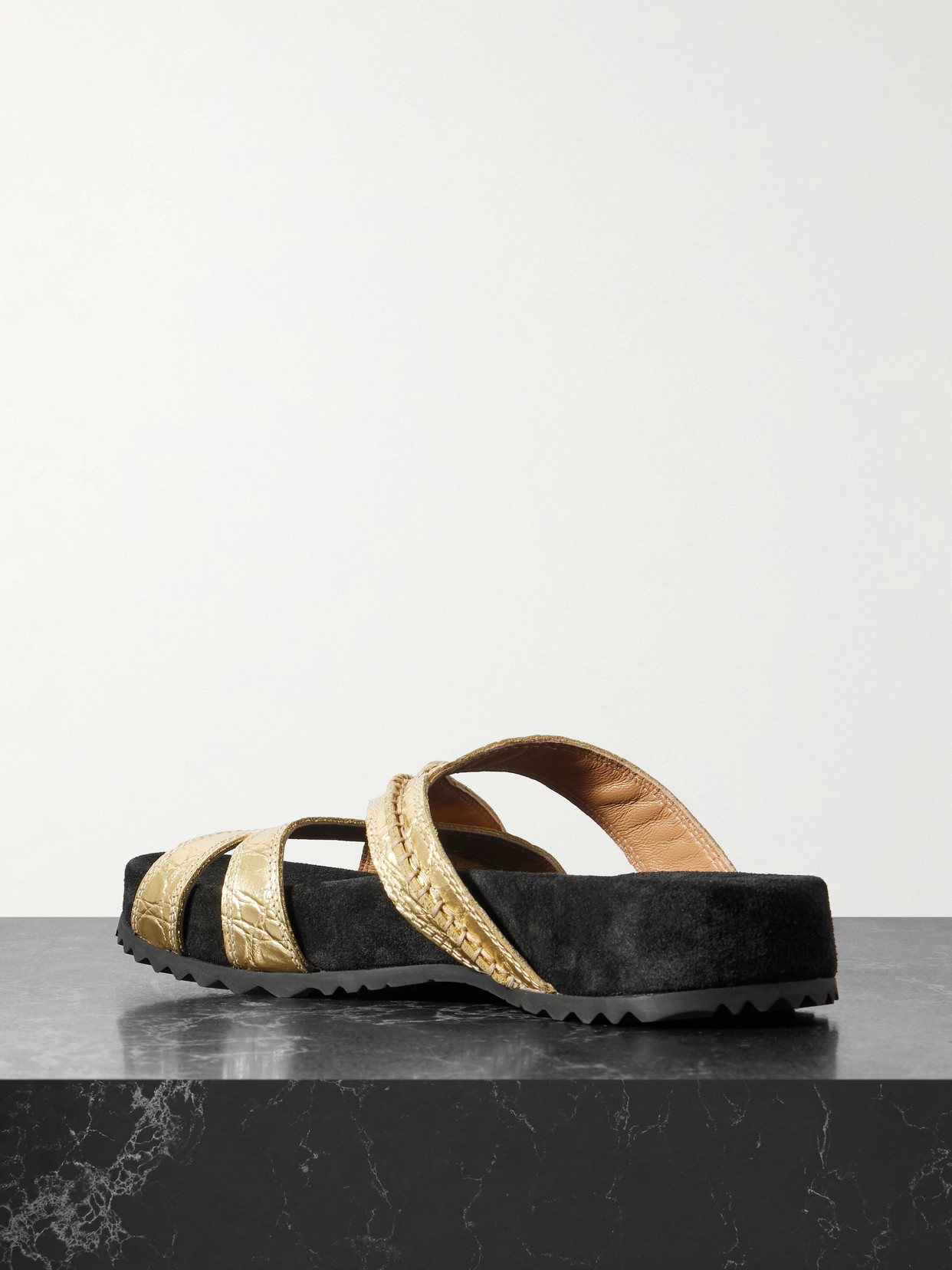 Metallic Croc-effect Leather Sandals - Gold