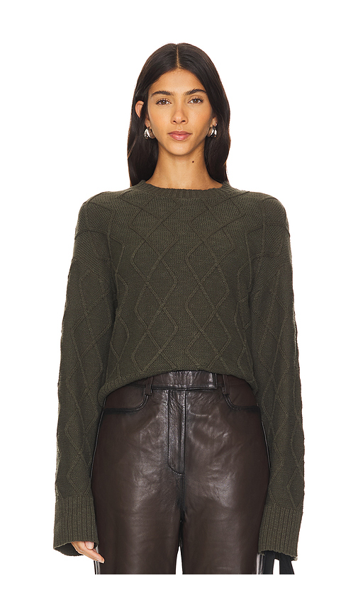 Sanctuary Coastal Cable Crewneck Sweater in Dark Olive. XS also in L, M, S, XL