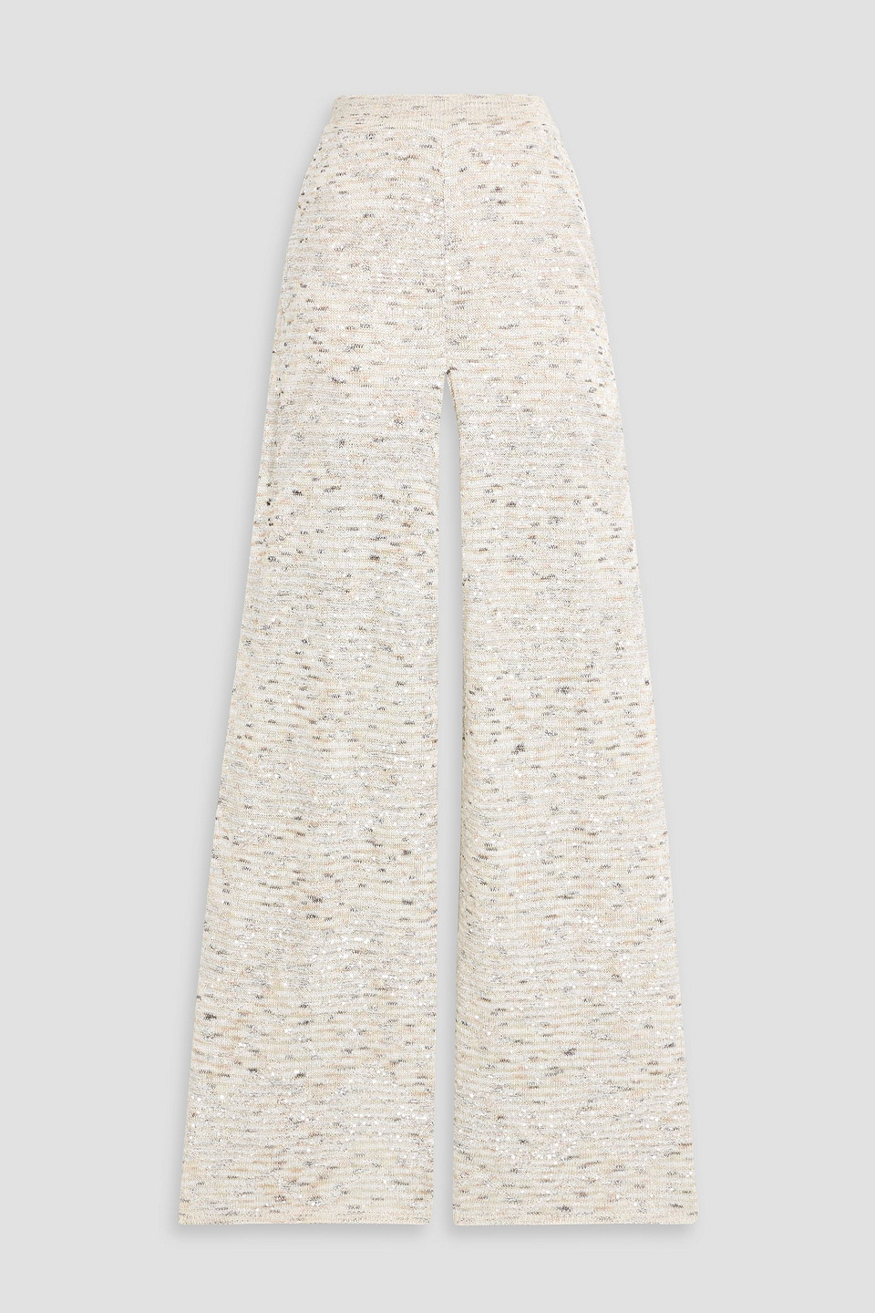 Sequin-embellished metallic crochet-knit wide-leg pants - White - IT 36