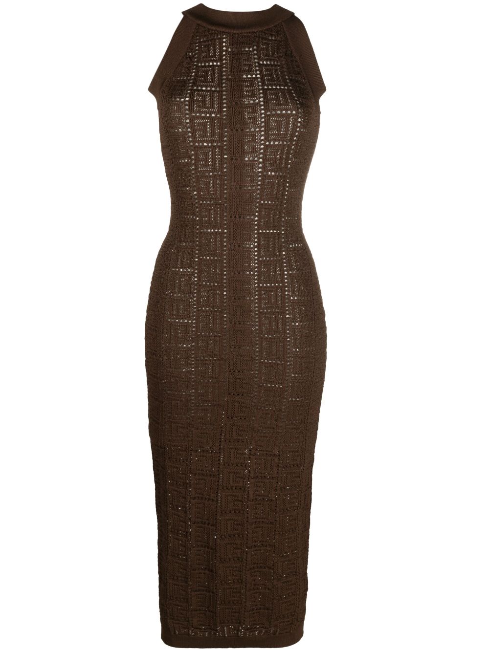 Monogram mesh midi dress - Brown
