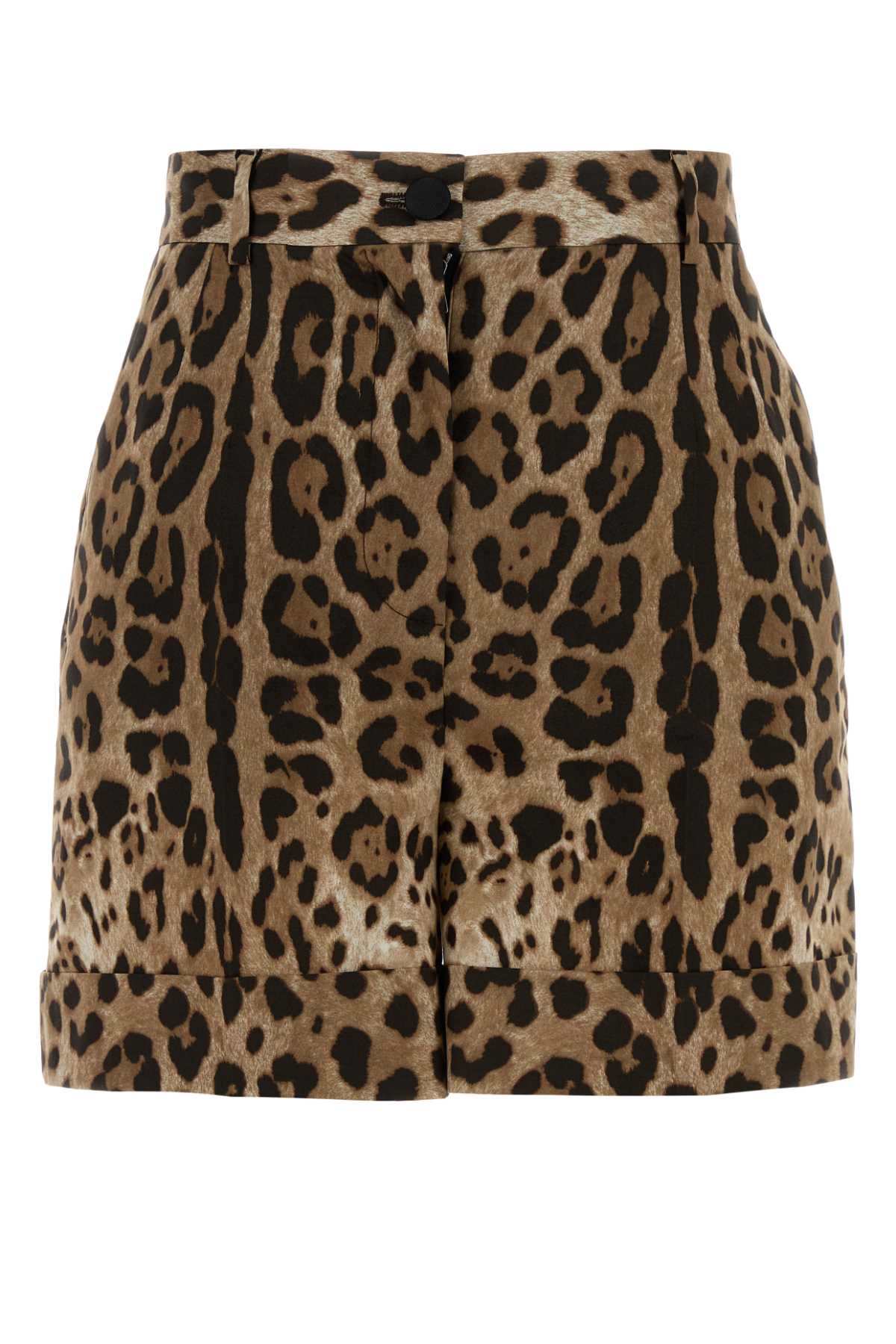 Leopard-Print Poplin Bermudas — Beige