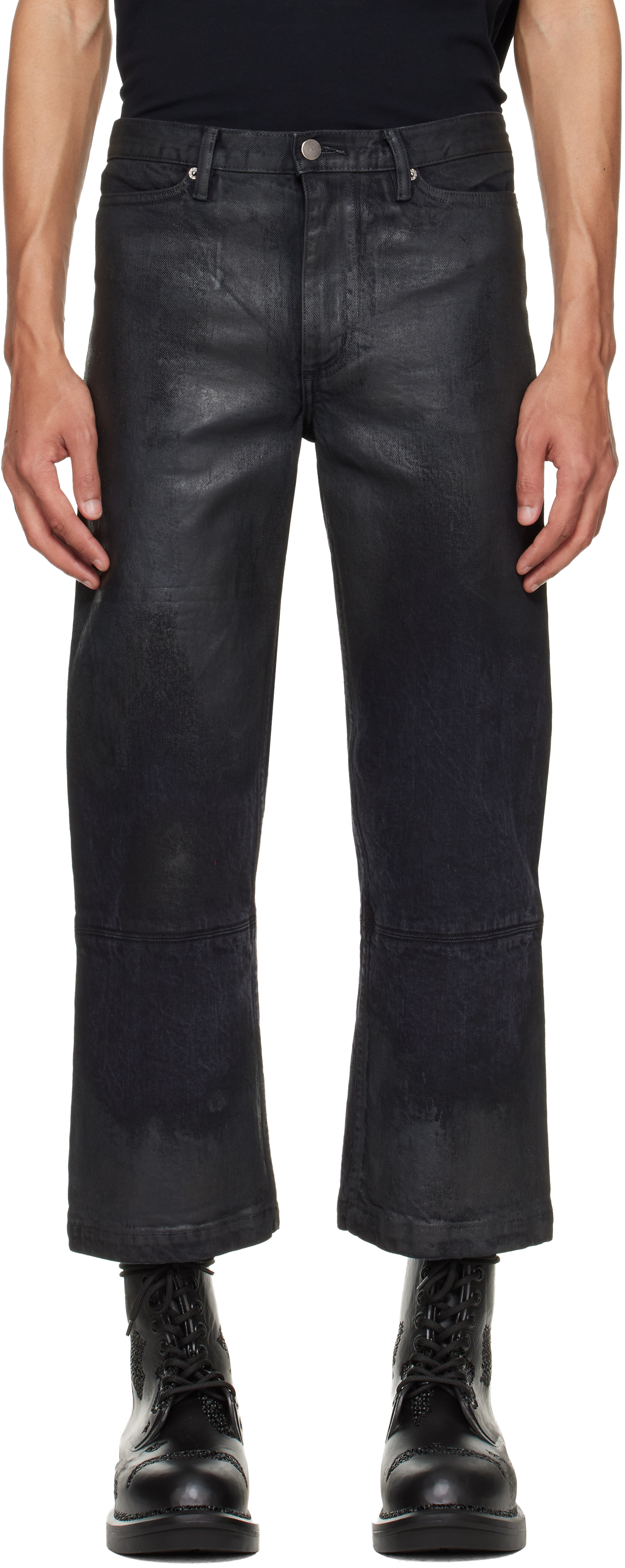 Black Etteragic Denim Washed Waxed Jeans