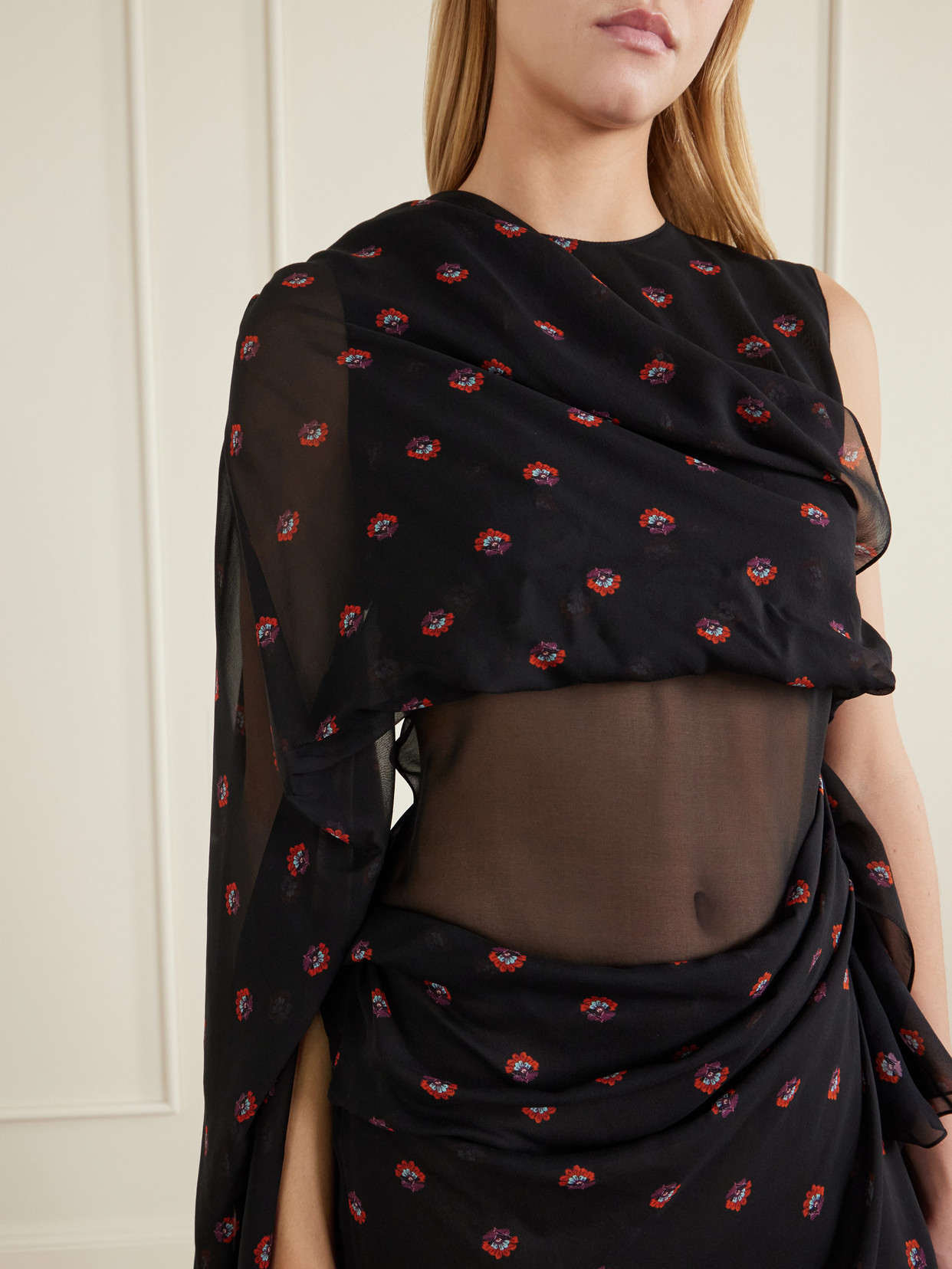 Floral-print Silk-chiffon Gown - Black